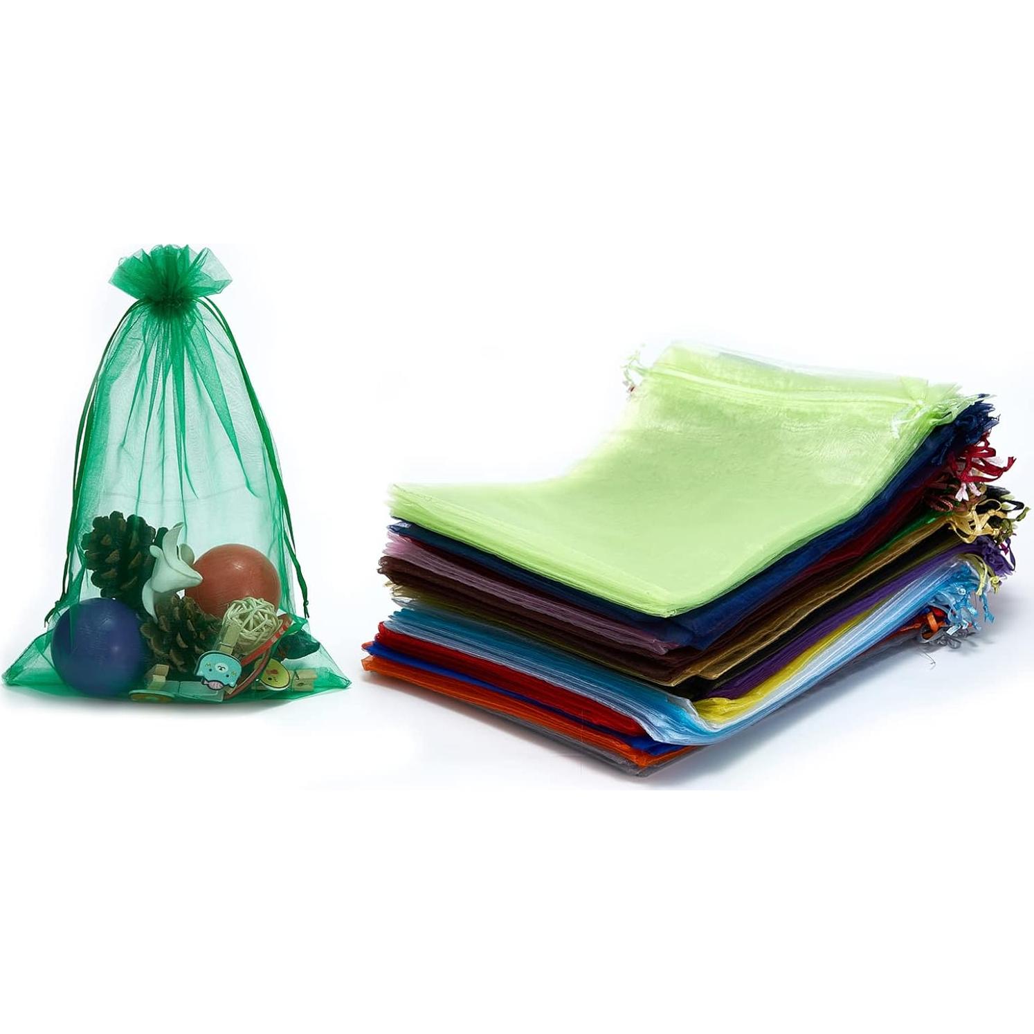 50 Bolsas de Regalo de Organza 15x22 cm Multicolor con Cierre