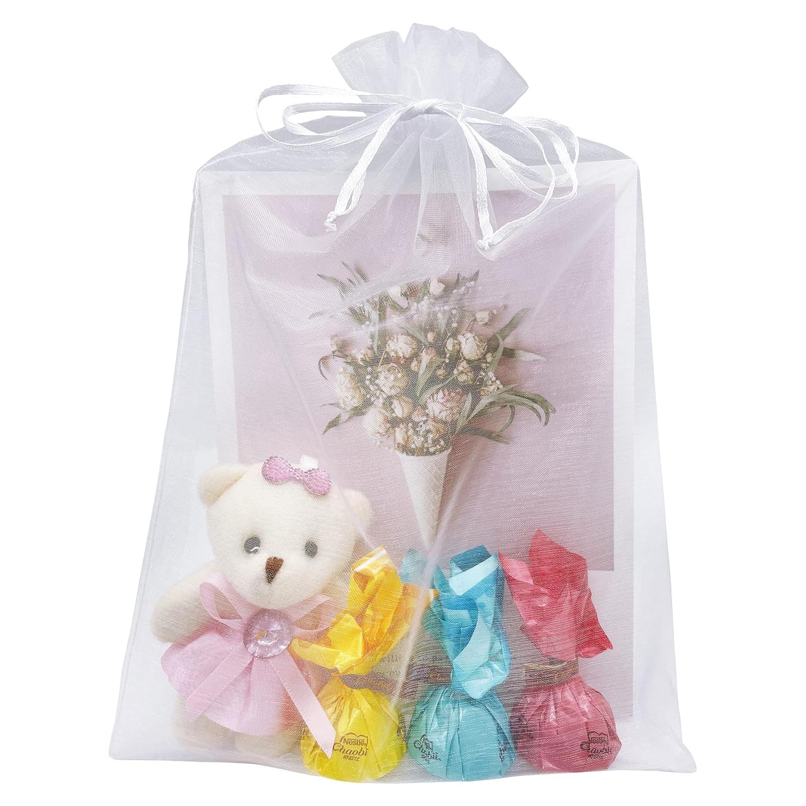 Paquete de 50 Bolsas de Organza Blanca 20x30 cm para Regalos