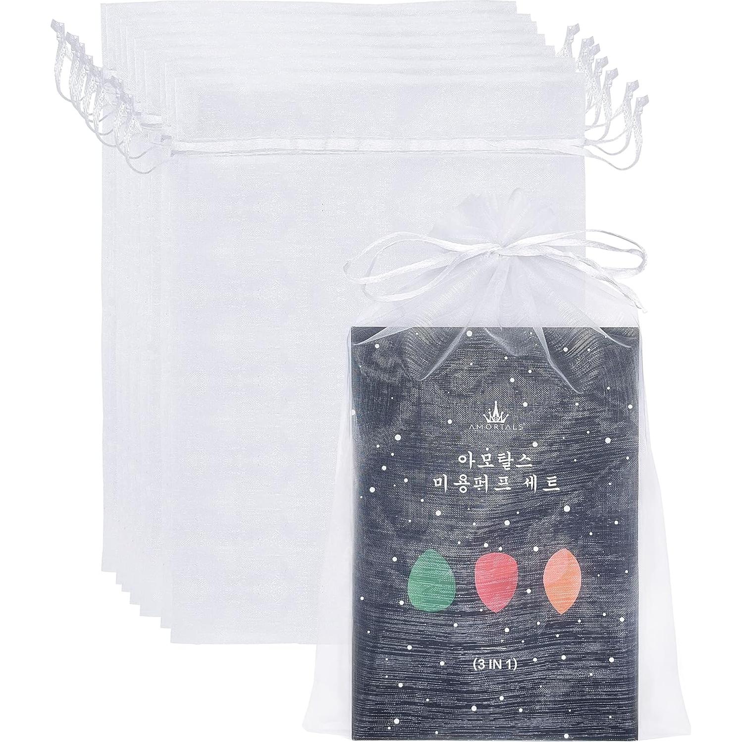 Paquete de 50 Bolsas de Organza Blanca 20x30 cm para Regalos