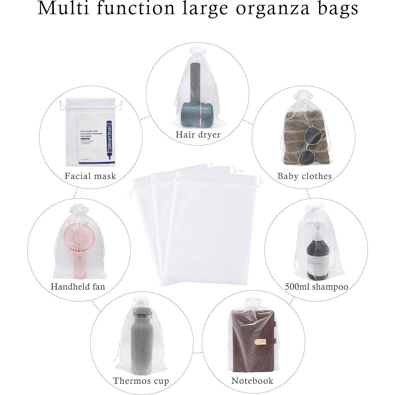 Paquete de 50 Bolsas de Organza Blanca 20x30 cm para Regalos