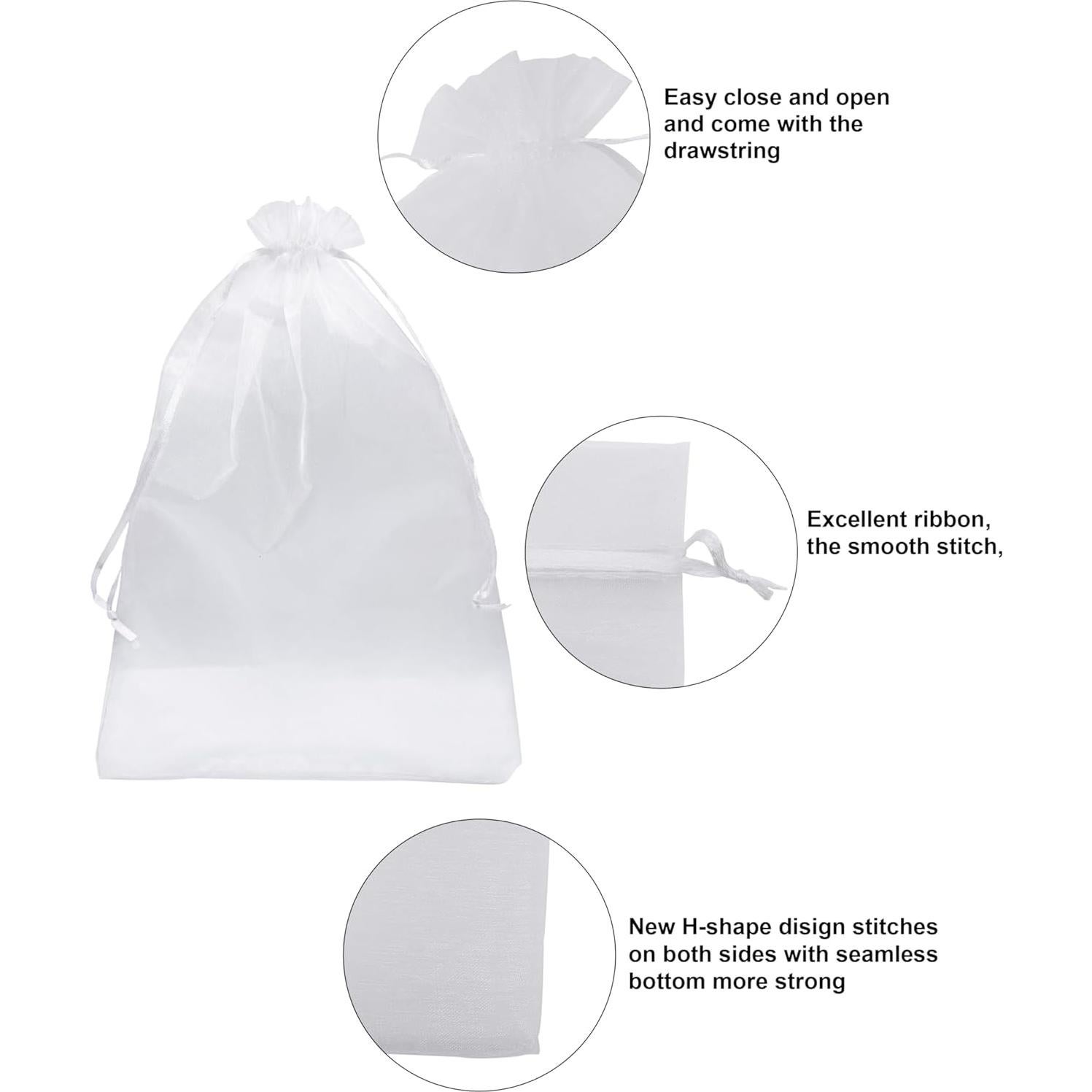 Paquete de 50 Bolsas de Organza Blanca 20x30 cm para Regalos