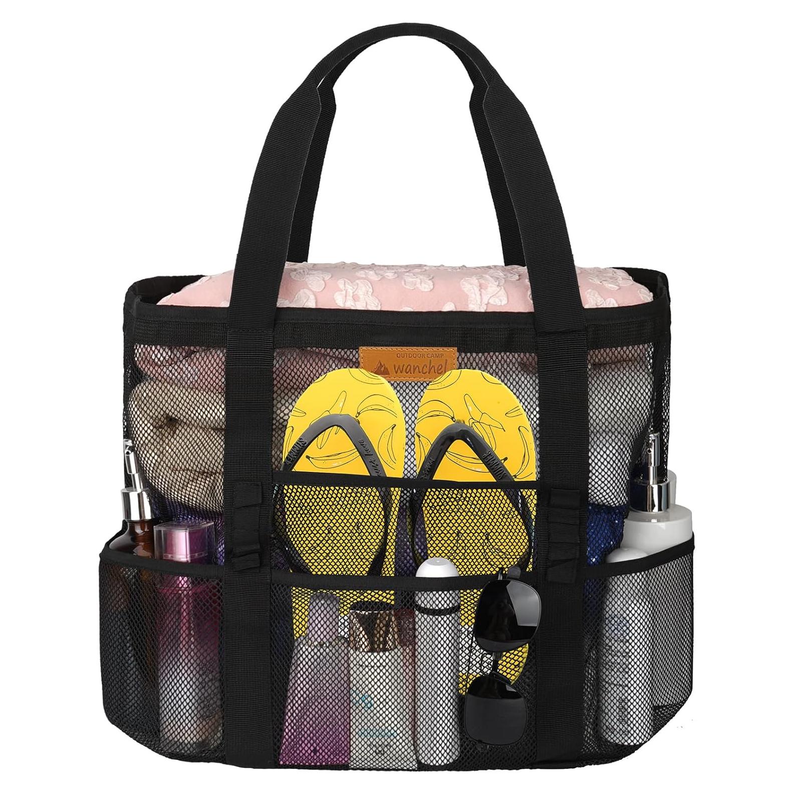 Bolsa de Playa de Malla Impermeable para Mujeres - Tote Negra