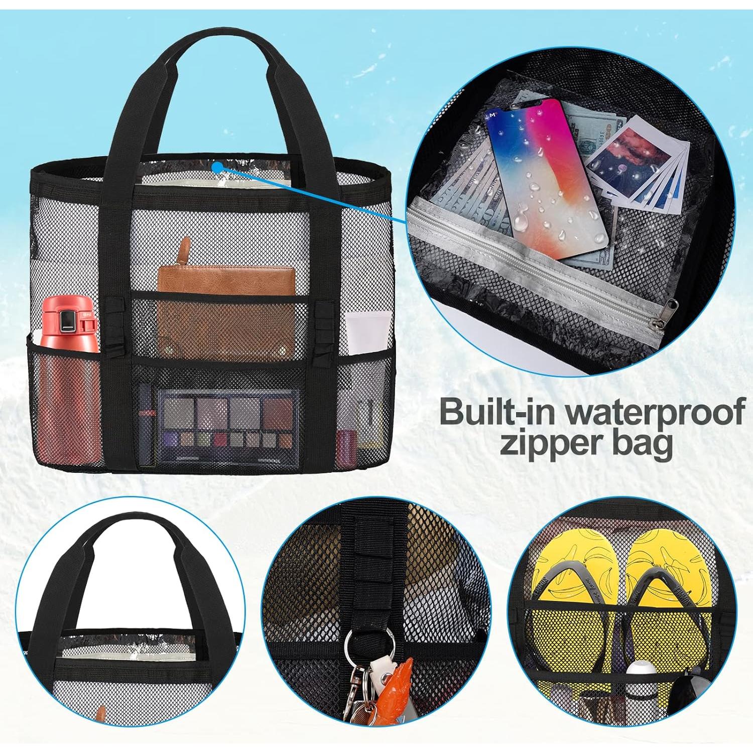 Bolsa de Playa de Malla Impermeable para Mujeres - Tote Negra