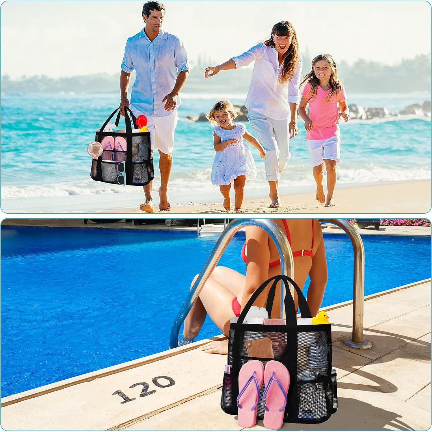Bolsa de Playa de Malla Impermeable para Mujeres - Tote Negra