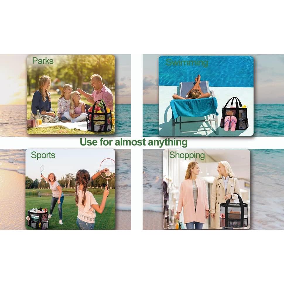 Bolsa de Playa de Malla Impermeable para Mujeres - Tote Negra