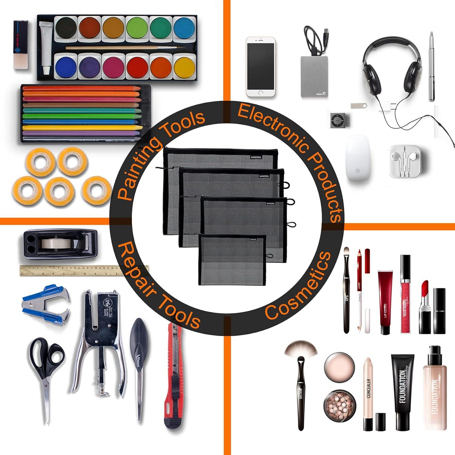 Set de 4 Bolsas de Maquillaje de Malla SUPACOOL - Negro