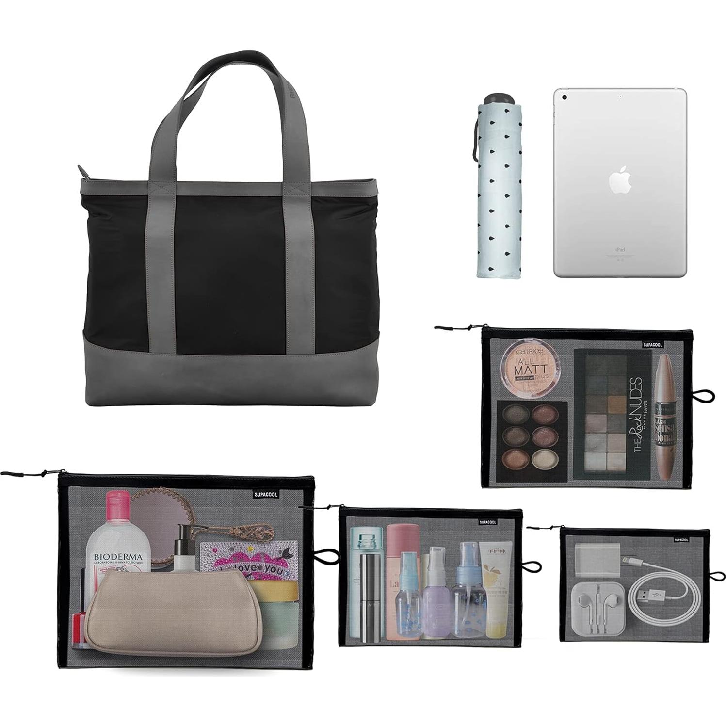 Set de 4 Bolsas de Maquillaje de Malla SUPACOOL - Negro