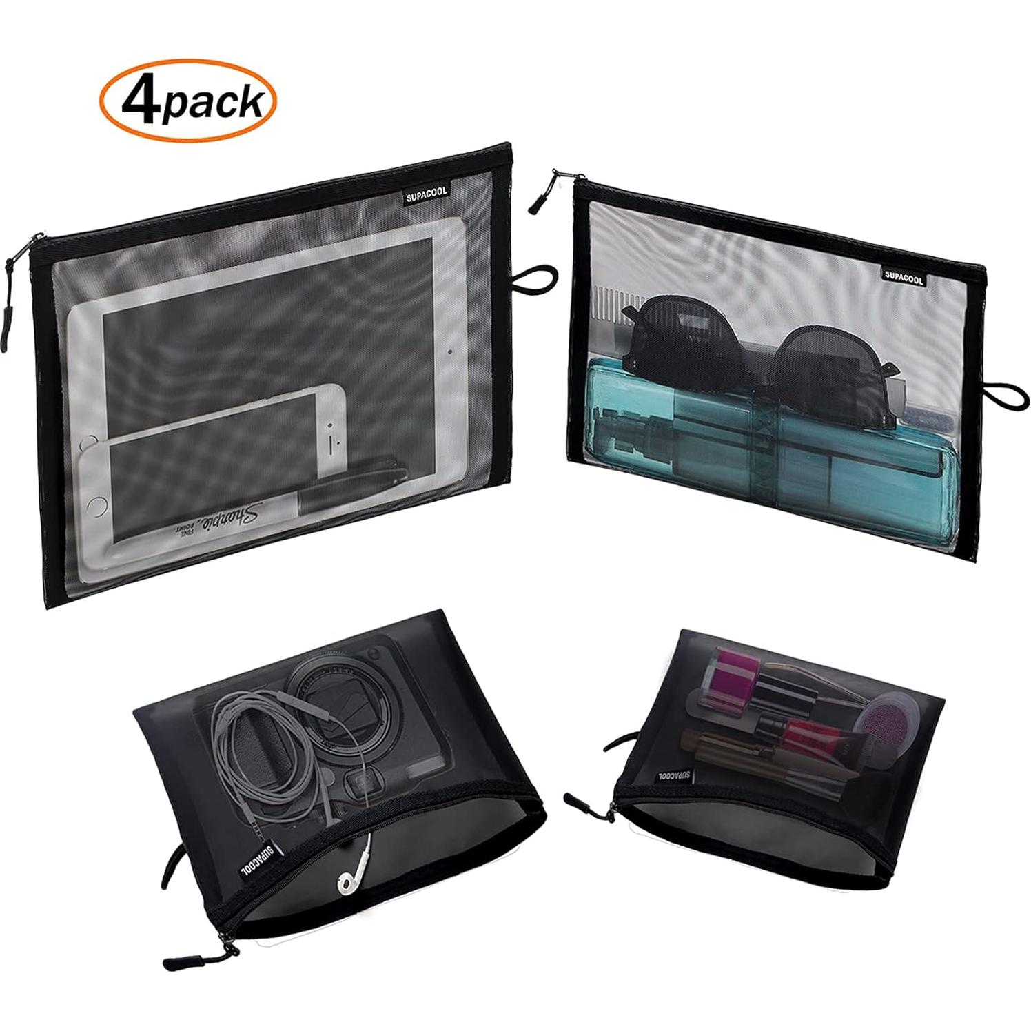 Set de 4 Bolsas de Maquillaje de Malla SUPACOOL - Negro