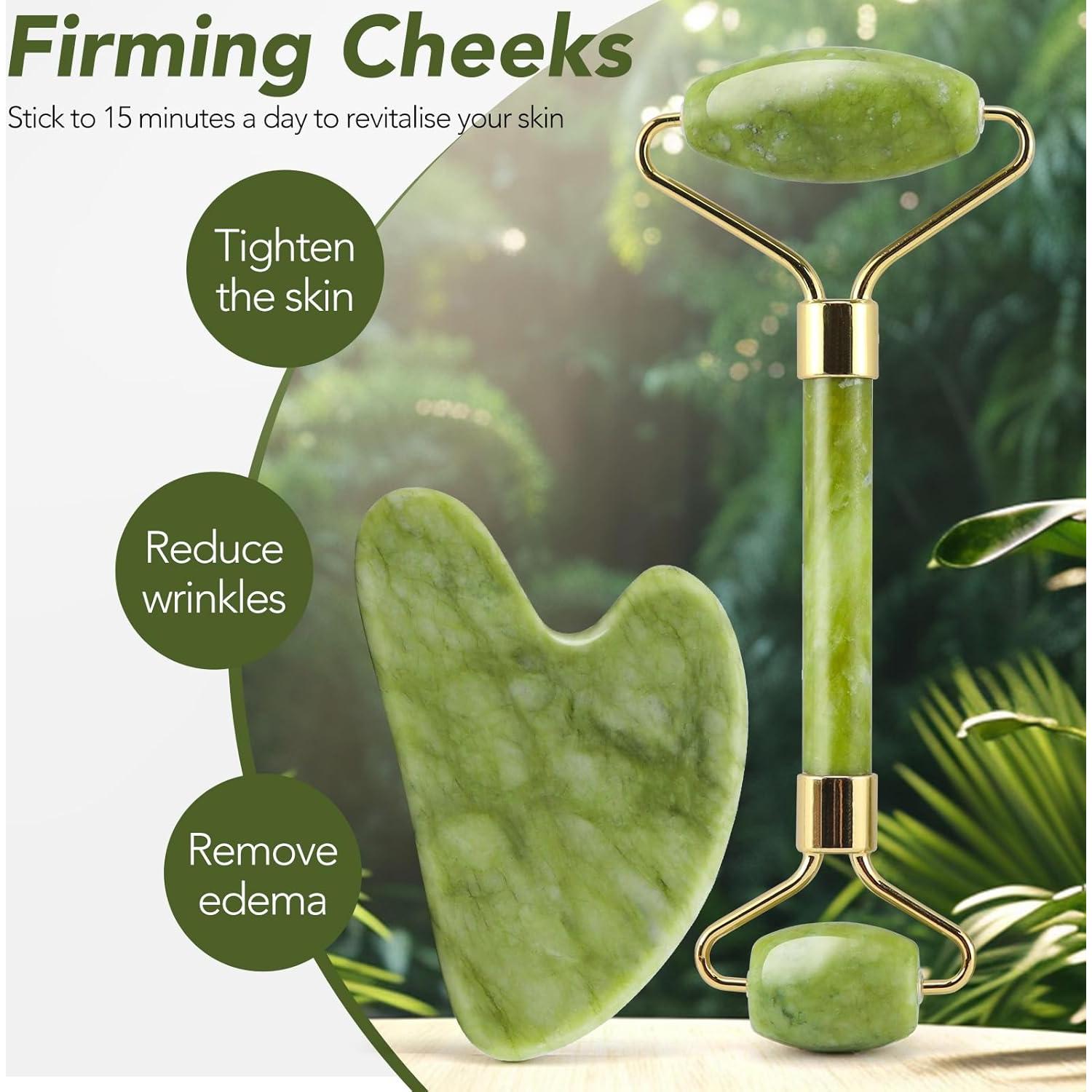 Rodillo de Jade Huefull y Gua Sha para Cuidado Facial