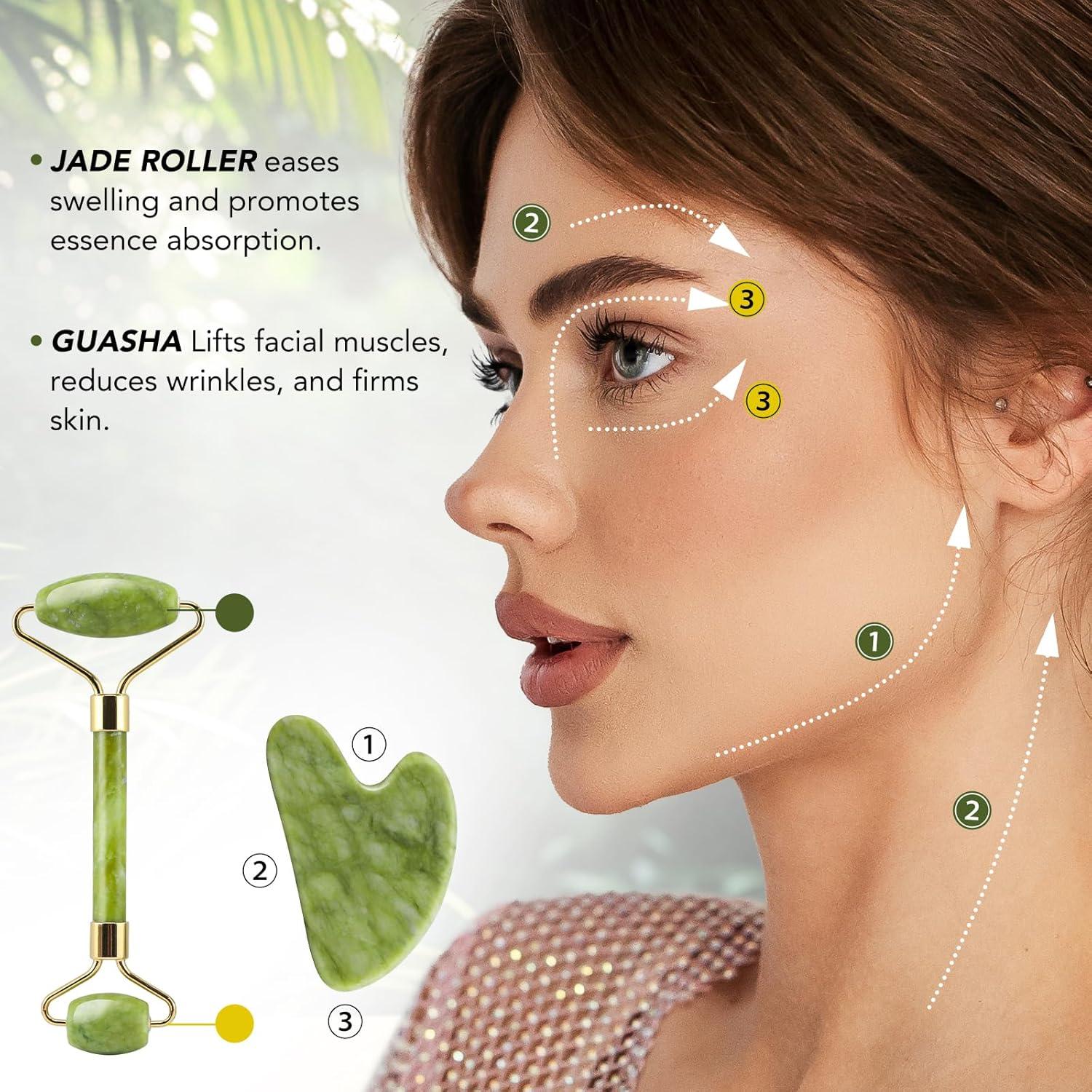 Rodillo de Jade Huefull y Gua Sha para Cuidado Facial