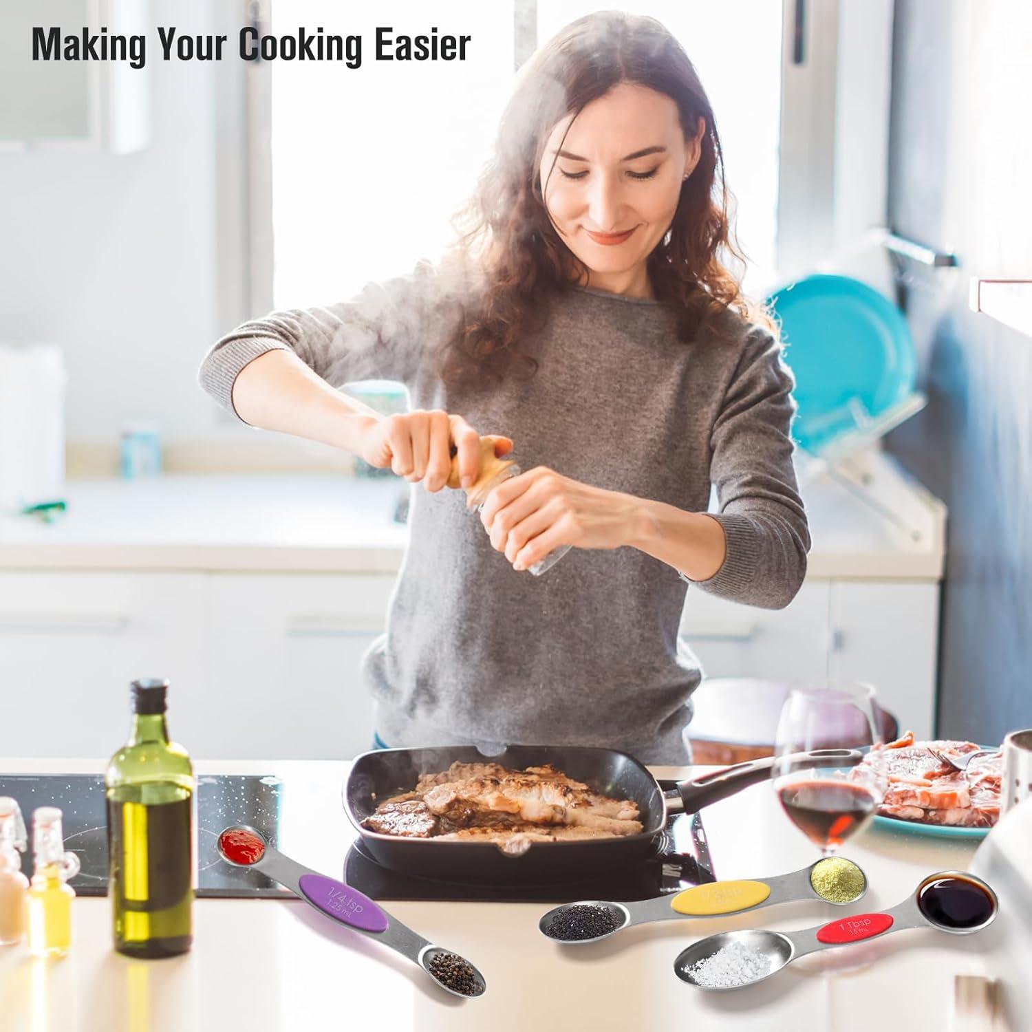 Juego de Tazas y Cucharas Medidoras Magnéticas Yanduxia 16 Piezas