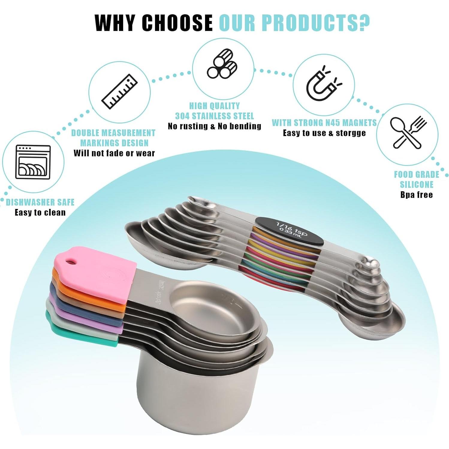 Juego de Tazas y Cucharas Medidoras Magnéticas Spalivivre 16PCS