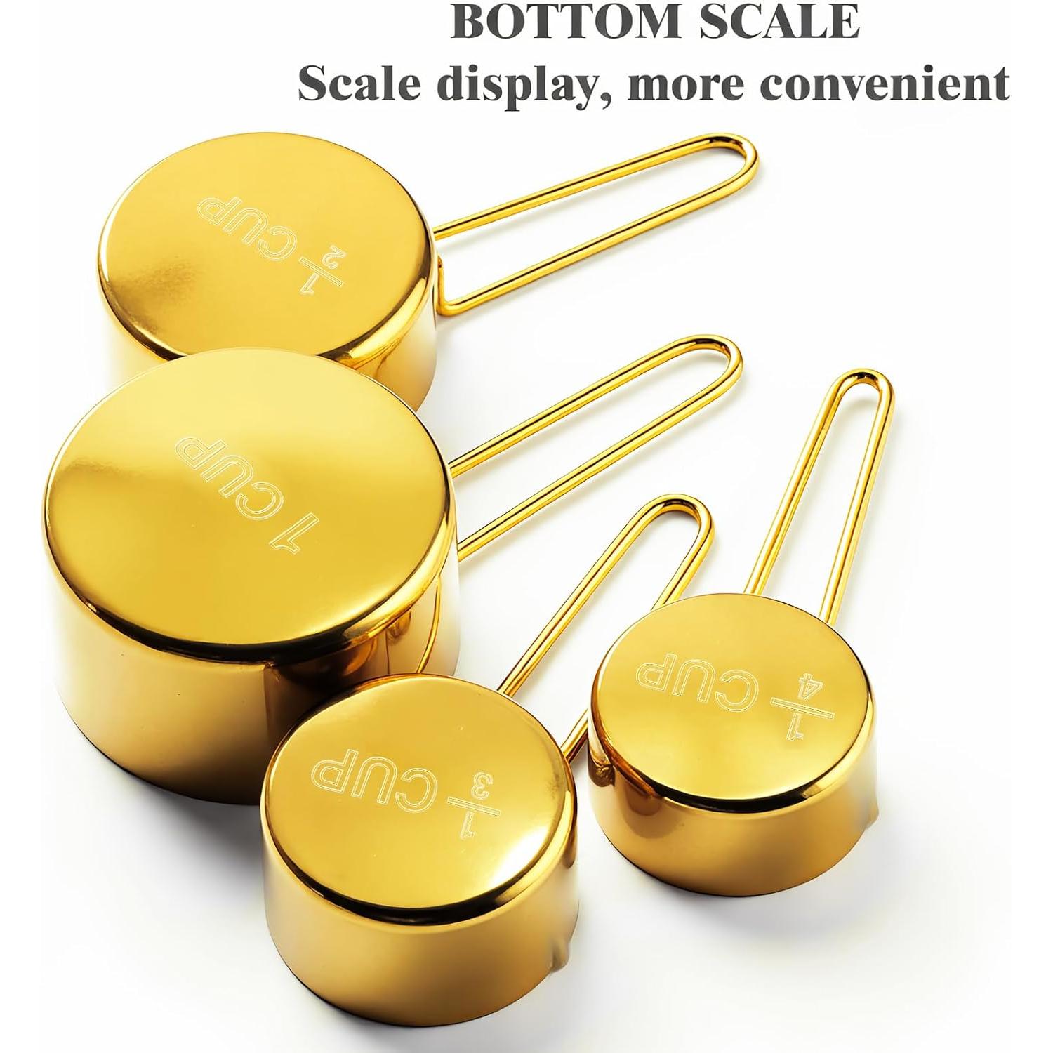 Juego de 13 Piezas de Tazas y Cucharas Medidoras Doradas de Acero Inoxidable