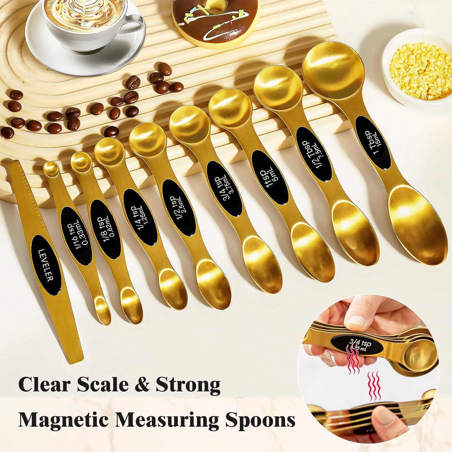 Juego de 13 Piezas de Tazas y Cucharas Medidoras Doradas de Acero Inoxidable