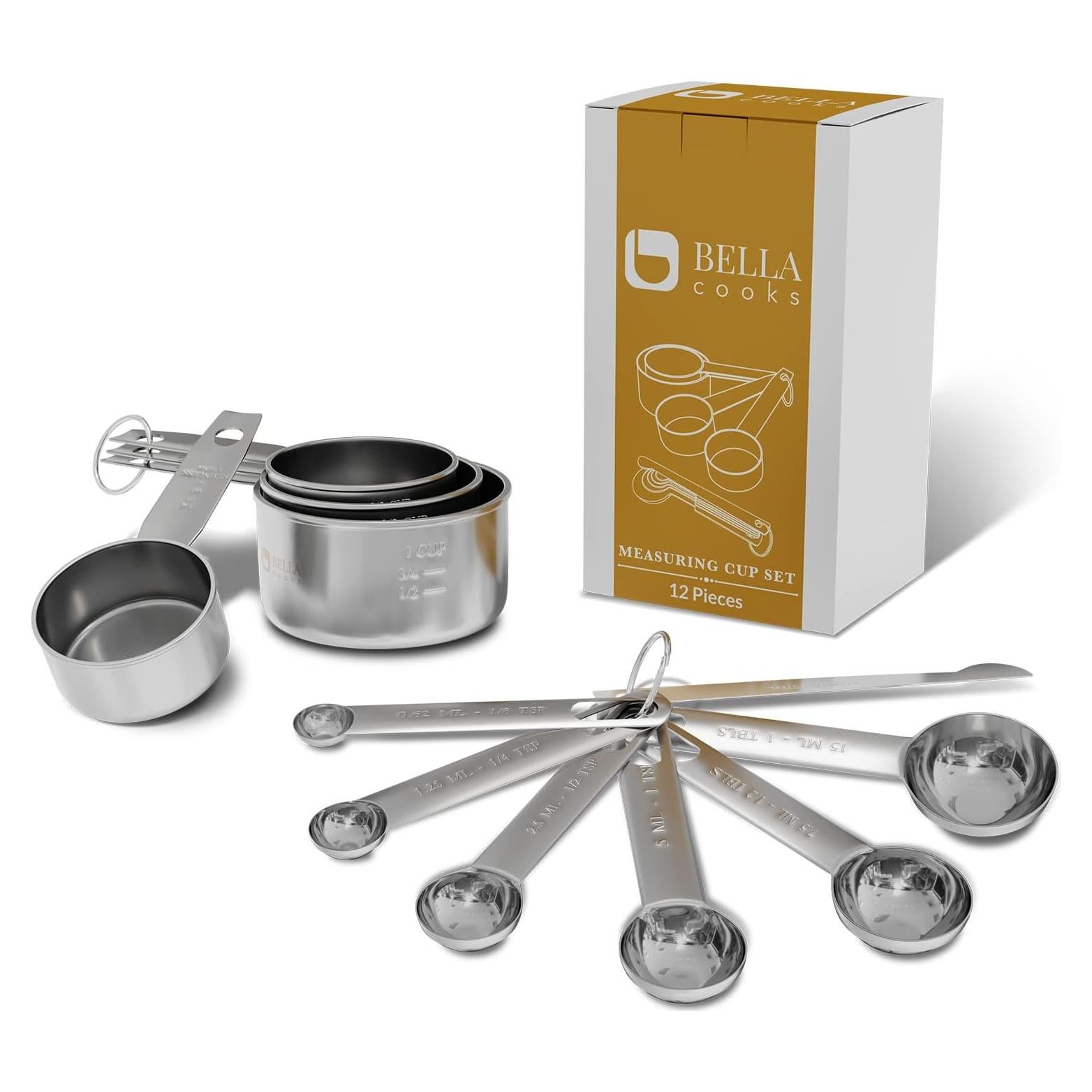 Juego de Tazas y Cucharas Medidoras Acero Inoxidable Bella Cooks 12 Piezas