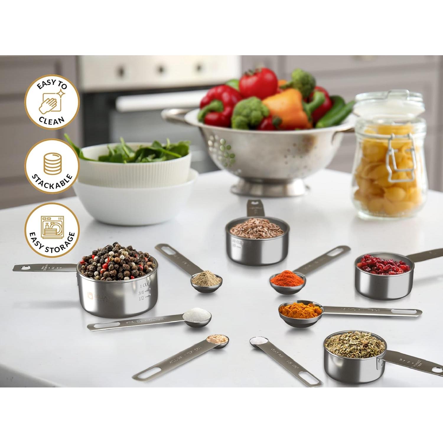 Juego de Tazas y Cucharas Medidoras Acero Inoxidable Bella Cooks 12 Piezas