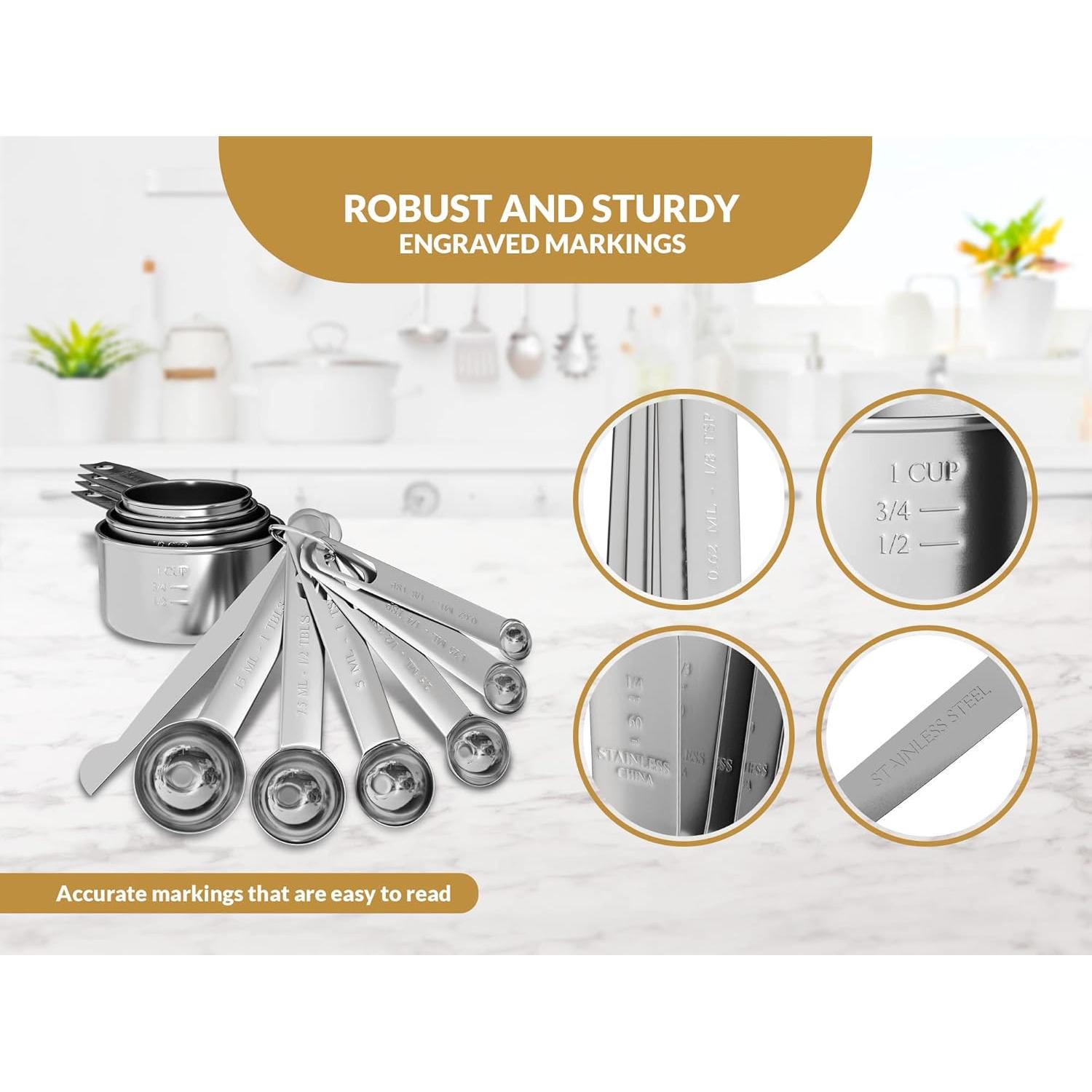 Juego de Tazas y Cucharas Medidoras Acero Inoxidable Bella Cooks 12 Piezas