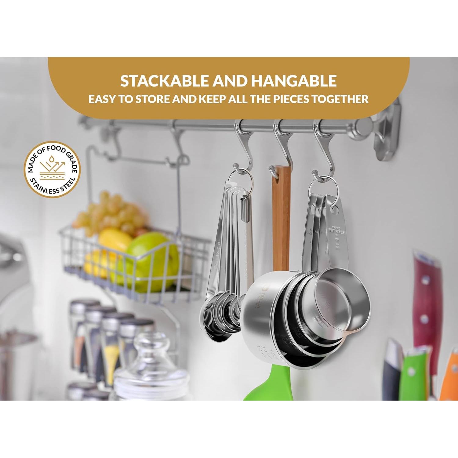 Juego de Tazas y Cucharas Medidoras Acero Inoxidable Bella Cooks 12 Piezas