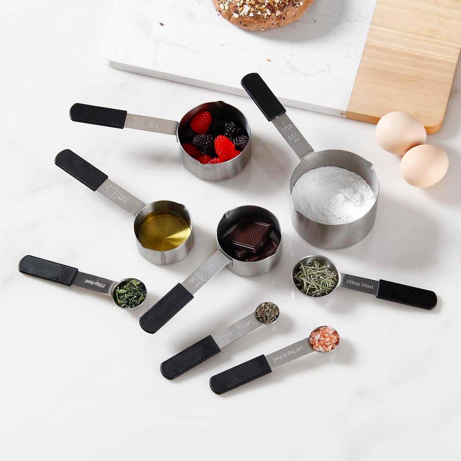 Juego de Tazas y Cucharas Medidoras Genérico Acero Inoxidable