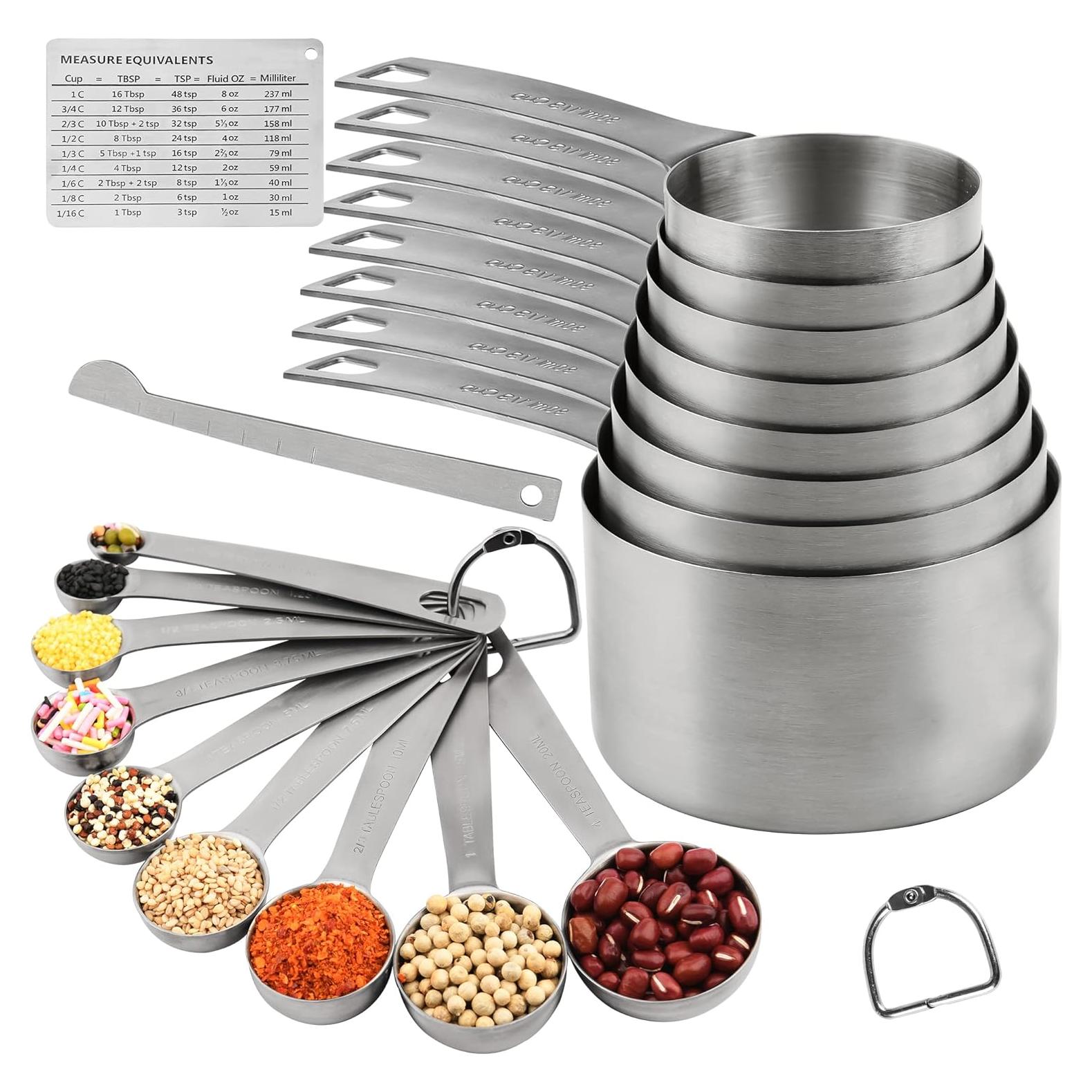 Juego de Tazas y Cucharas Medidoras Acero Inoxidable 21 Piezas