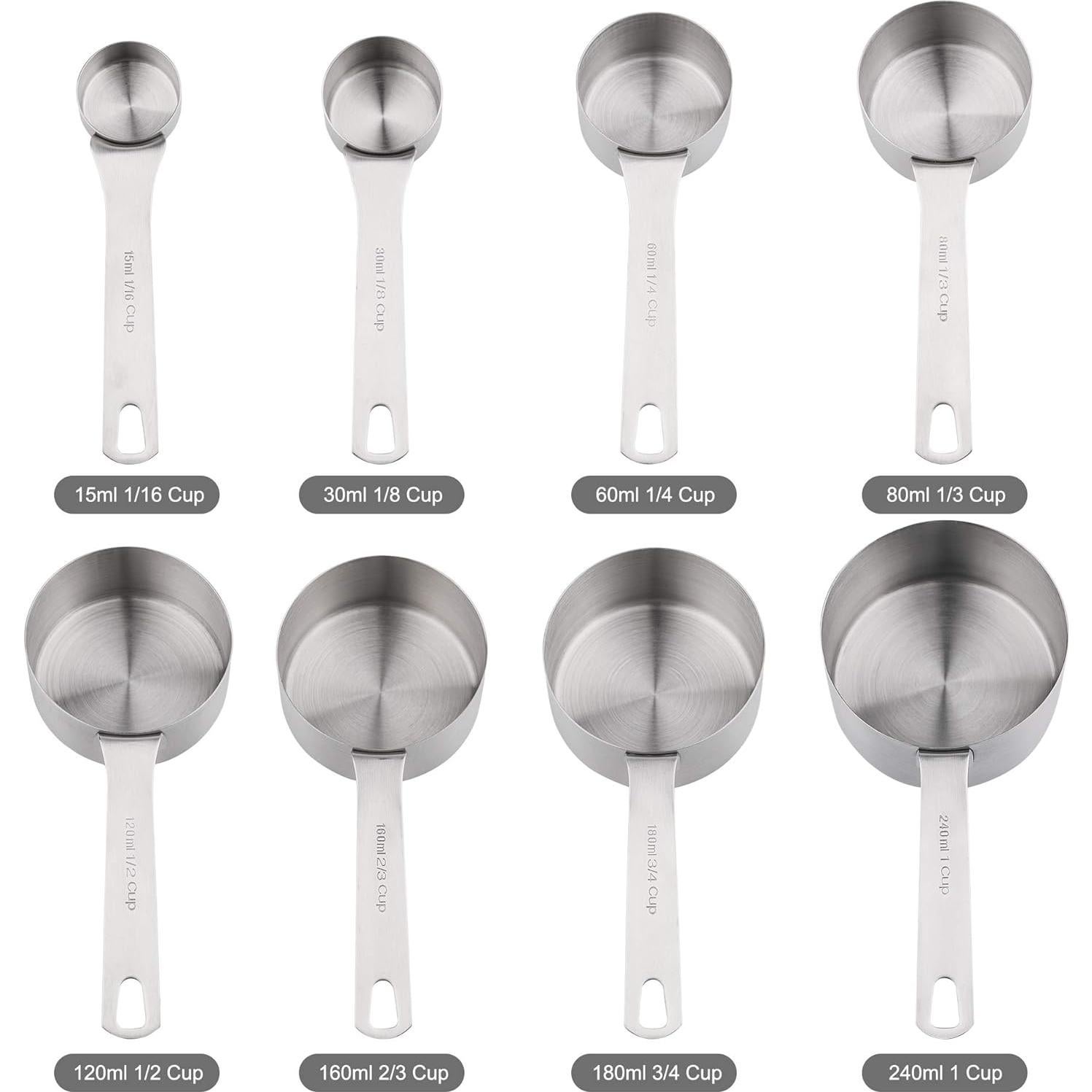 Juego de Tazas y Cucharas Medidoras Acero Inoxidable 21 Piezas