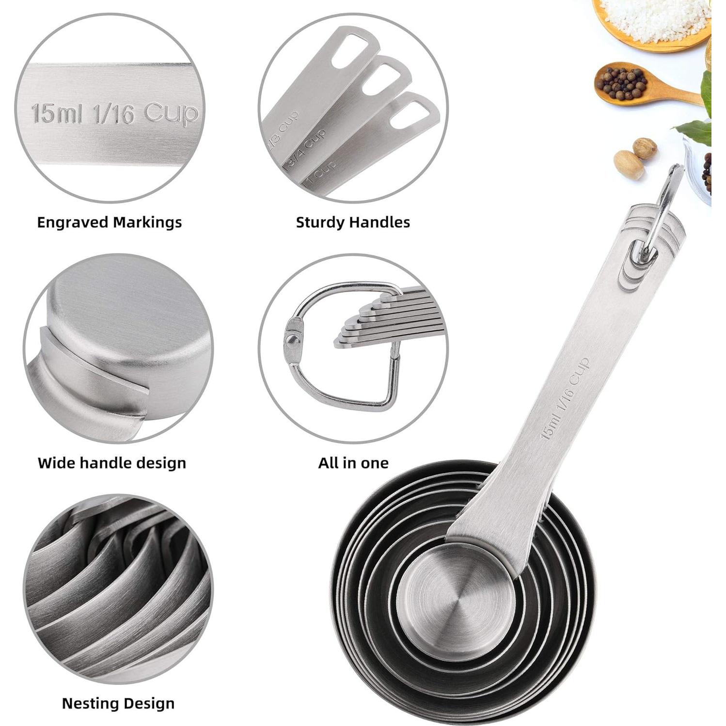 Juego de Tazas y Cucharas Medidoras Acero Inoxidable 21 Piezas