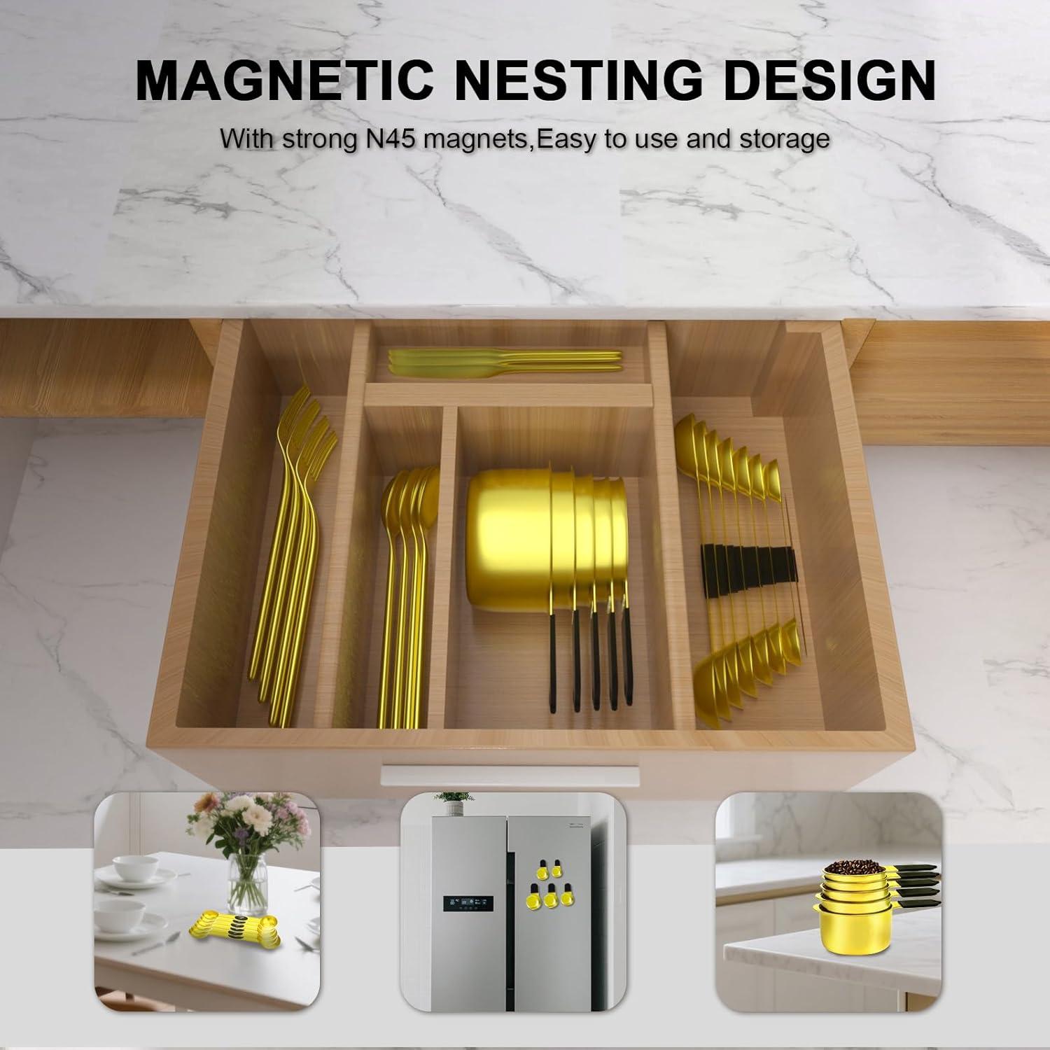 Juego de Tazas y Cucharas Medidoras Magnéticas LIFETOWE 13 Piezas