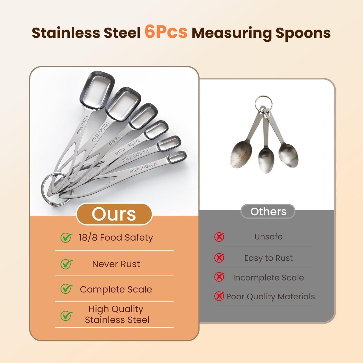 Juego de 6 cucharas medidoras THLHKD de acero inoxidable