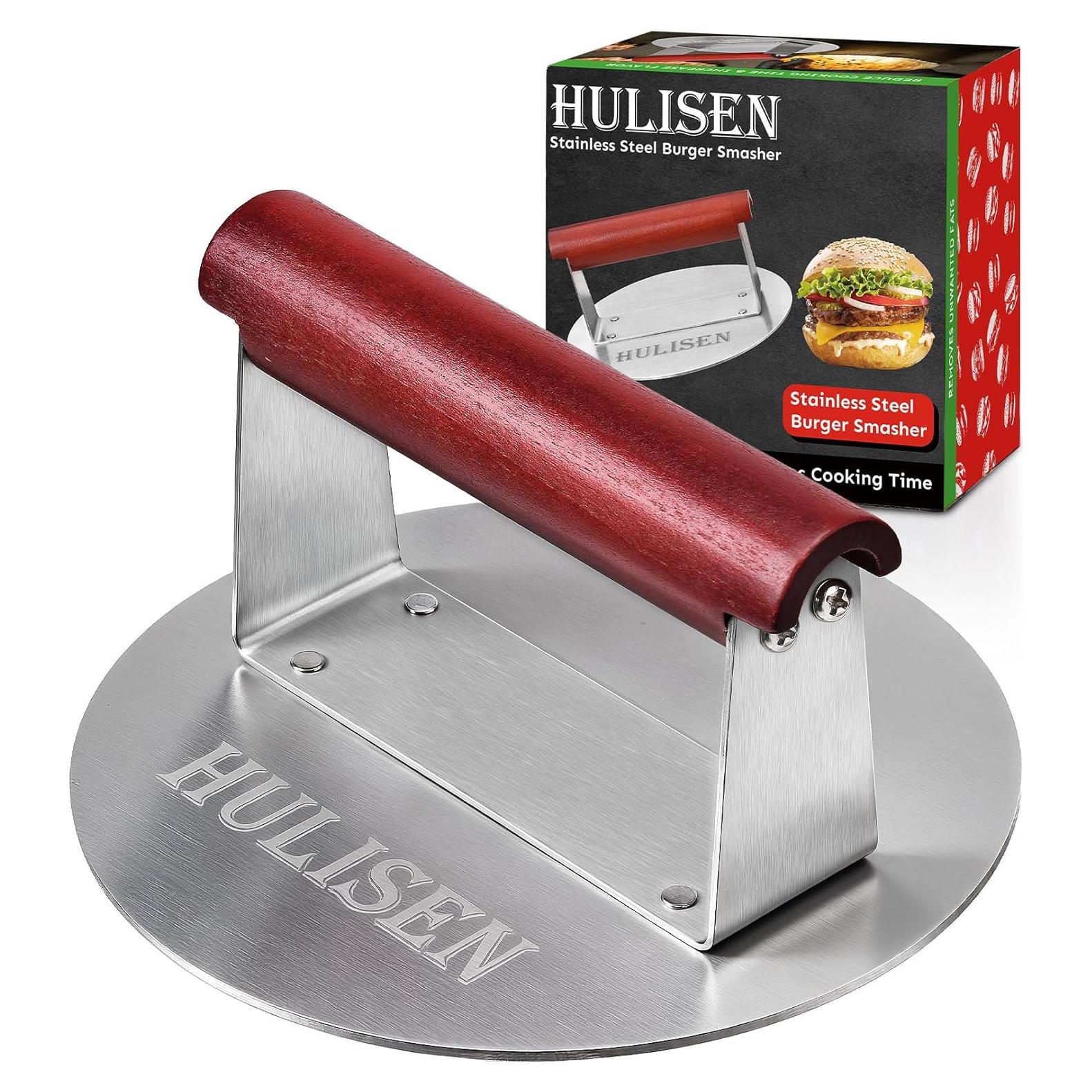 Prensa de Hamburguesas HULISEN Acero Inoxidable 15.7 cm Mango Ancho