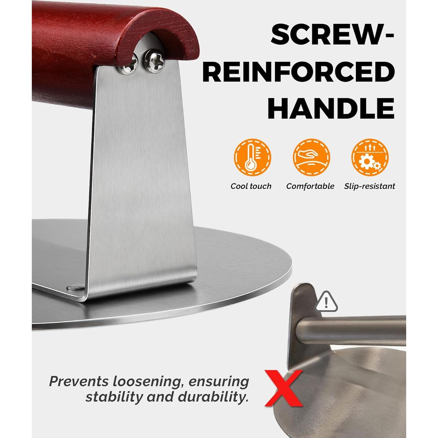 Prensa de Hamburguesas HULISEN Acero Inoxidable 15.7 cm Mango Ancho