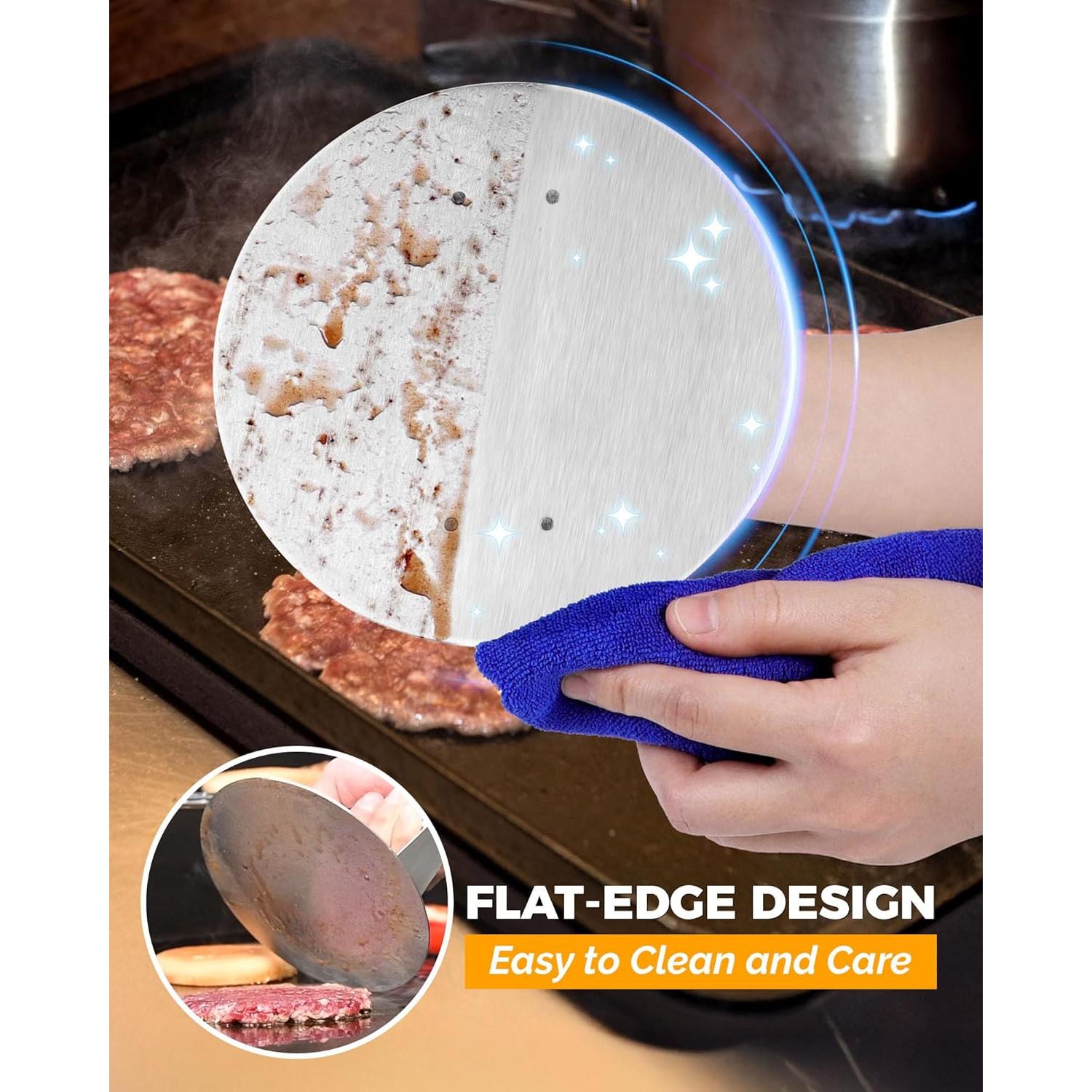 Prensa de Hamburguesas HULISEN Acero Inoxidable 15.7 cm Mango Ancho