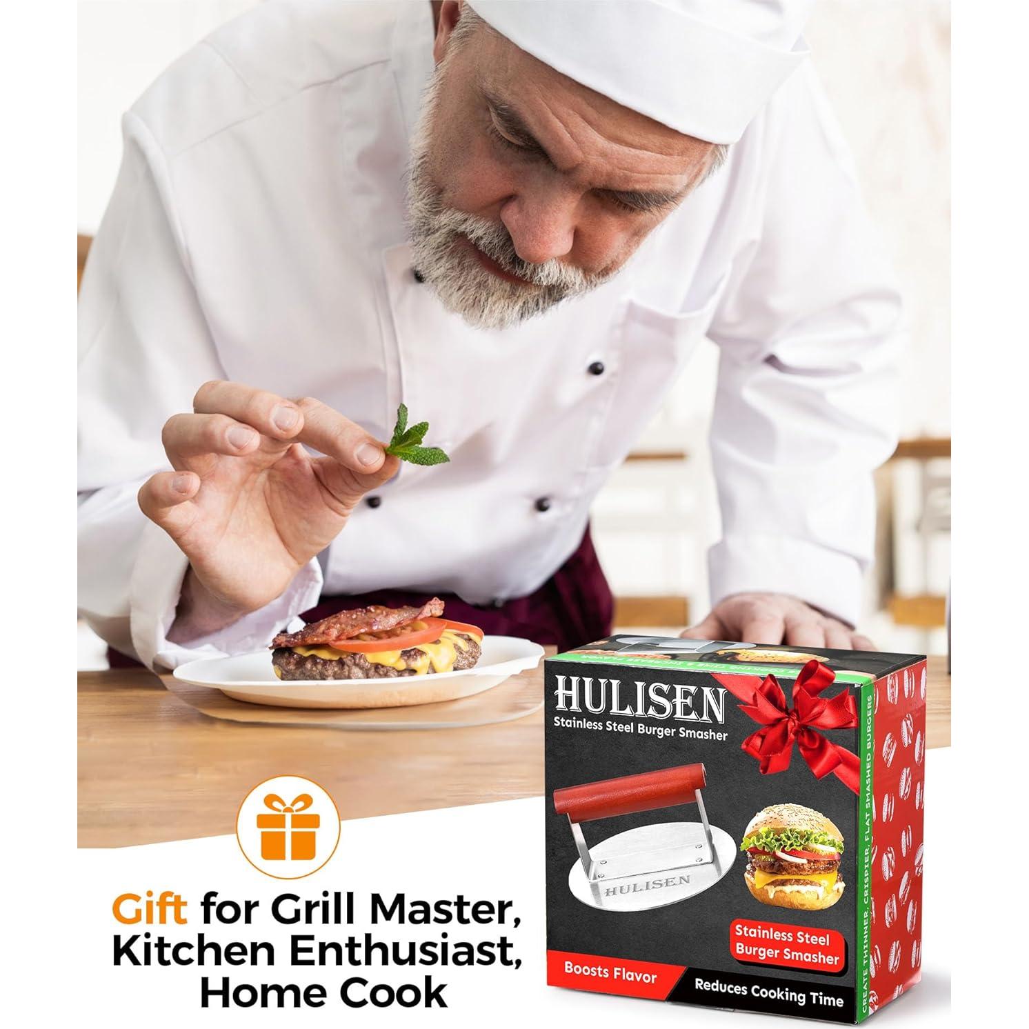 Prensa de Hamburguesas HULISEN Acero Inoxidable 15.7 cm Mango Ancho