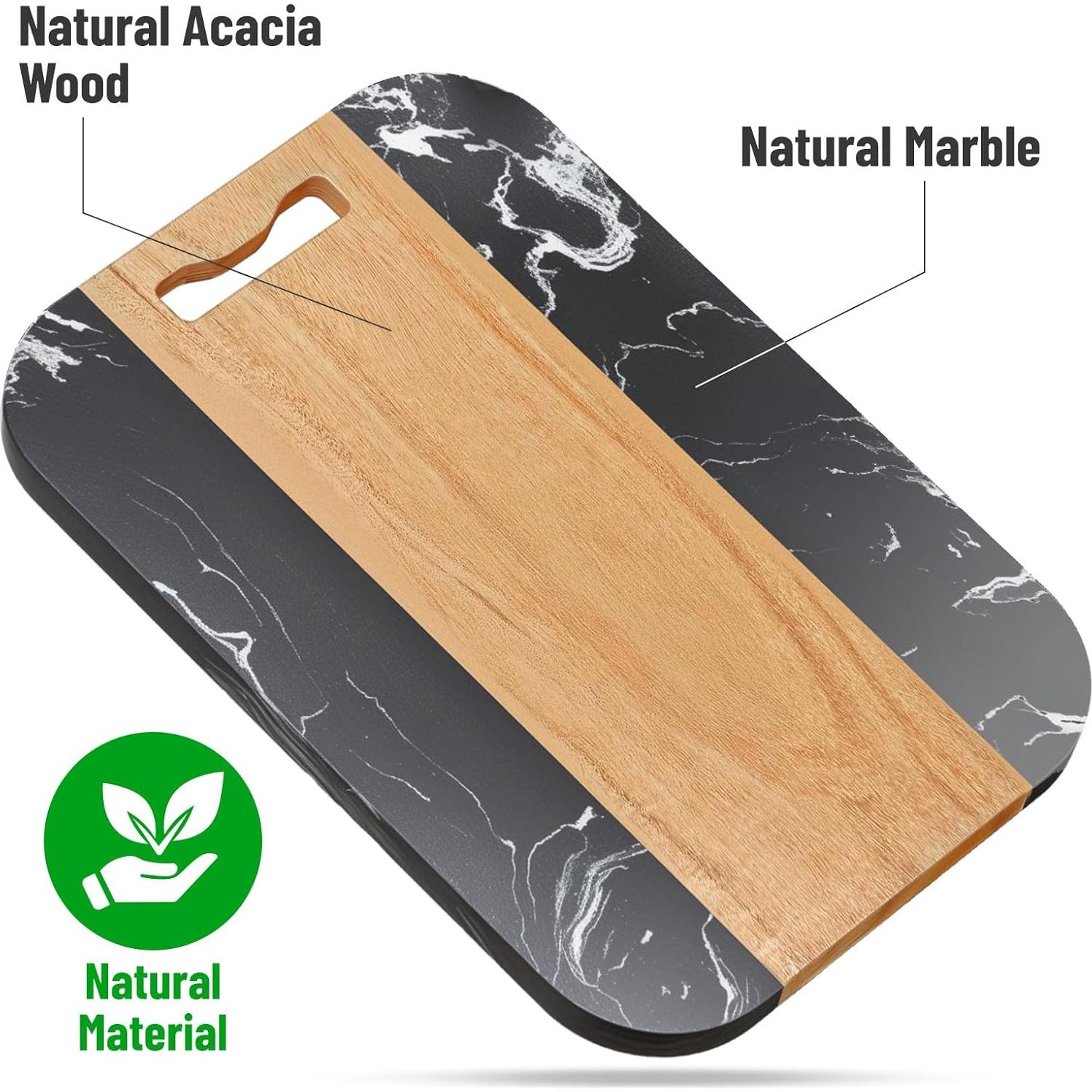 Bandeja Deslizante de Acacia y Mármol NiHome 35.5x24.1 cm