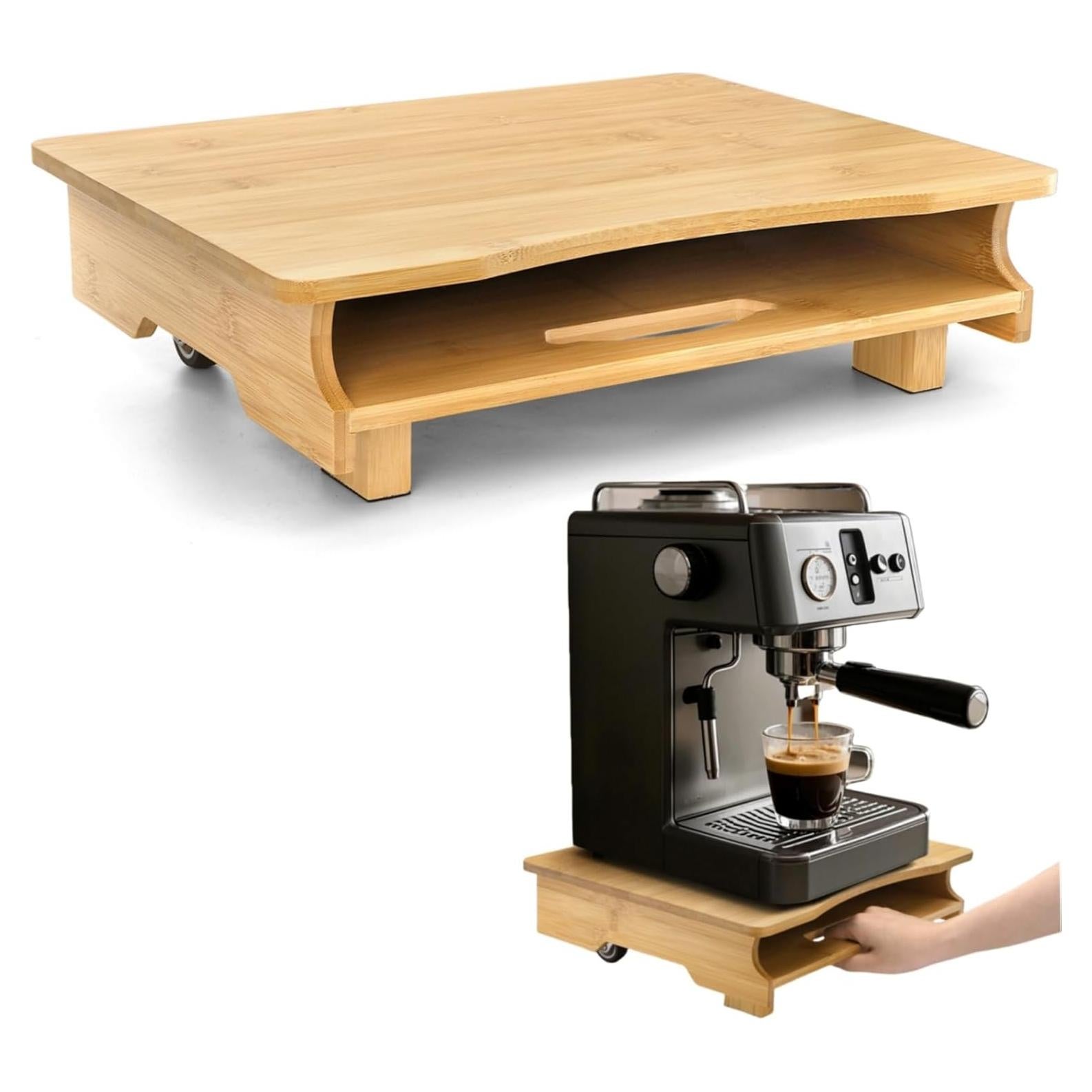 Deslizador de electrodomésticos Peohud de bambú con ruedas 39.9x31 cm