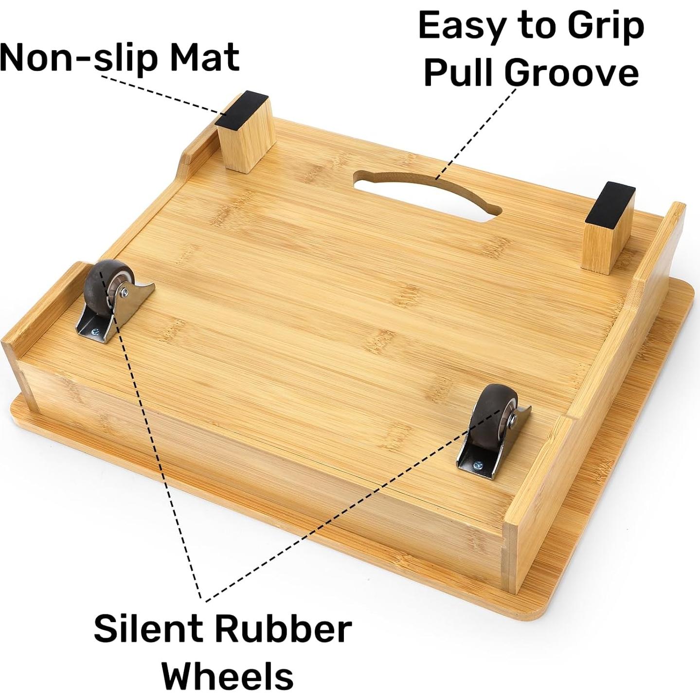 Deslizador de electrodomésticos Peohud de bambú con ruedas 39.9x31 cm