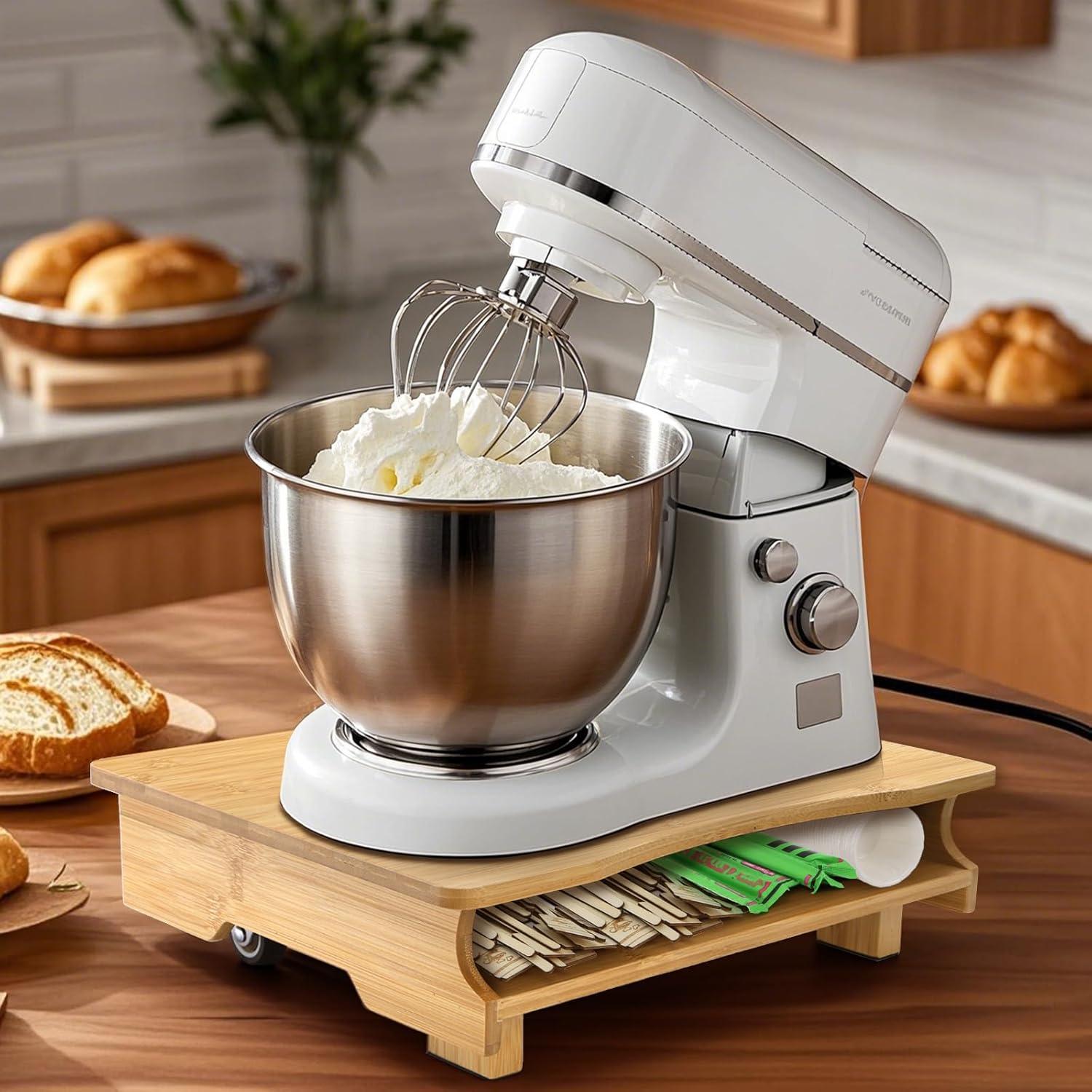 Deslizador de electrodomésticos Peohud de bambú con ruedas 39.9x31 cm