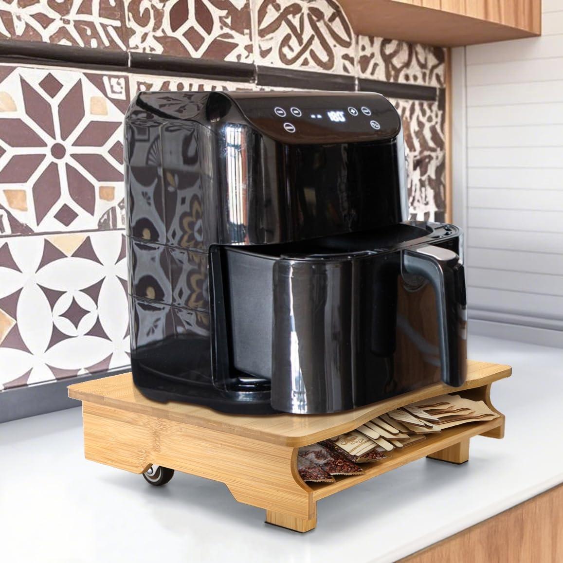 Deslizador de electrodomésticos Peohud de bambú con ruedas 39.9x31 cm