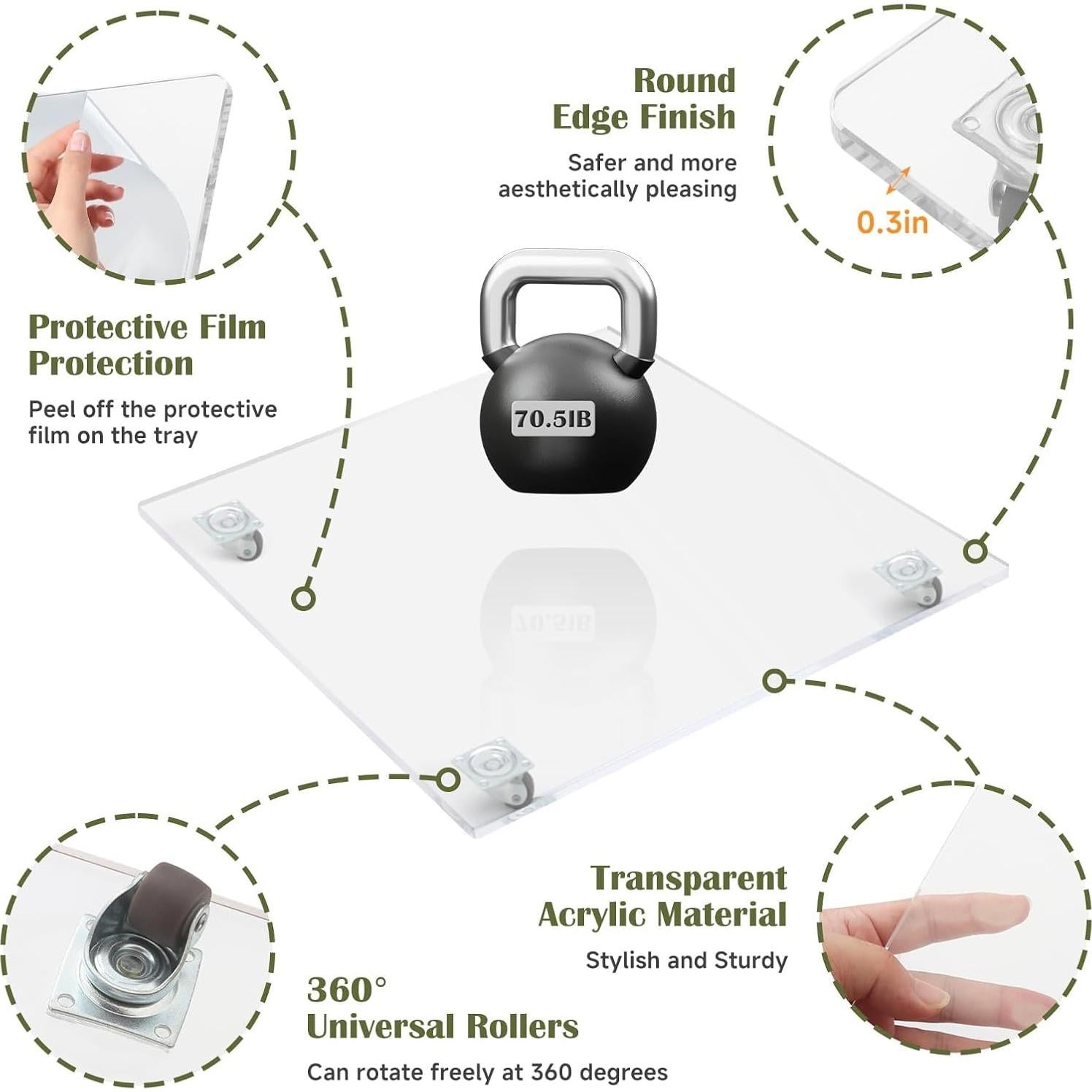 Bandeja Deslizante Acrílica Xykzra 33x36 cm para Cafetera
