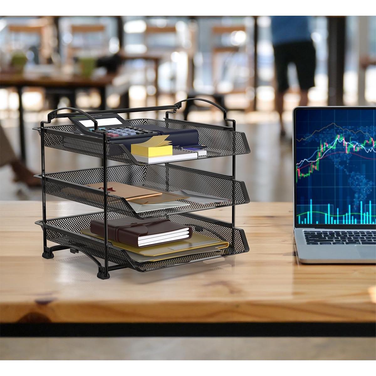 Organizador de Documentos Apilable Simple Houseware 3 Niveles Negro