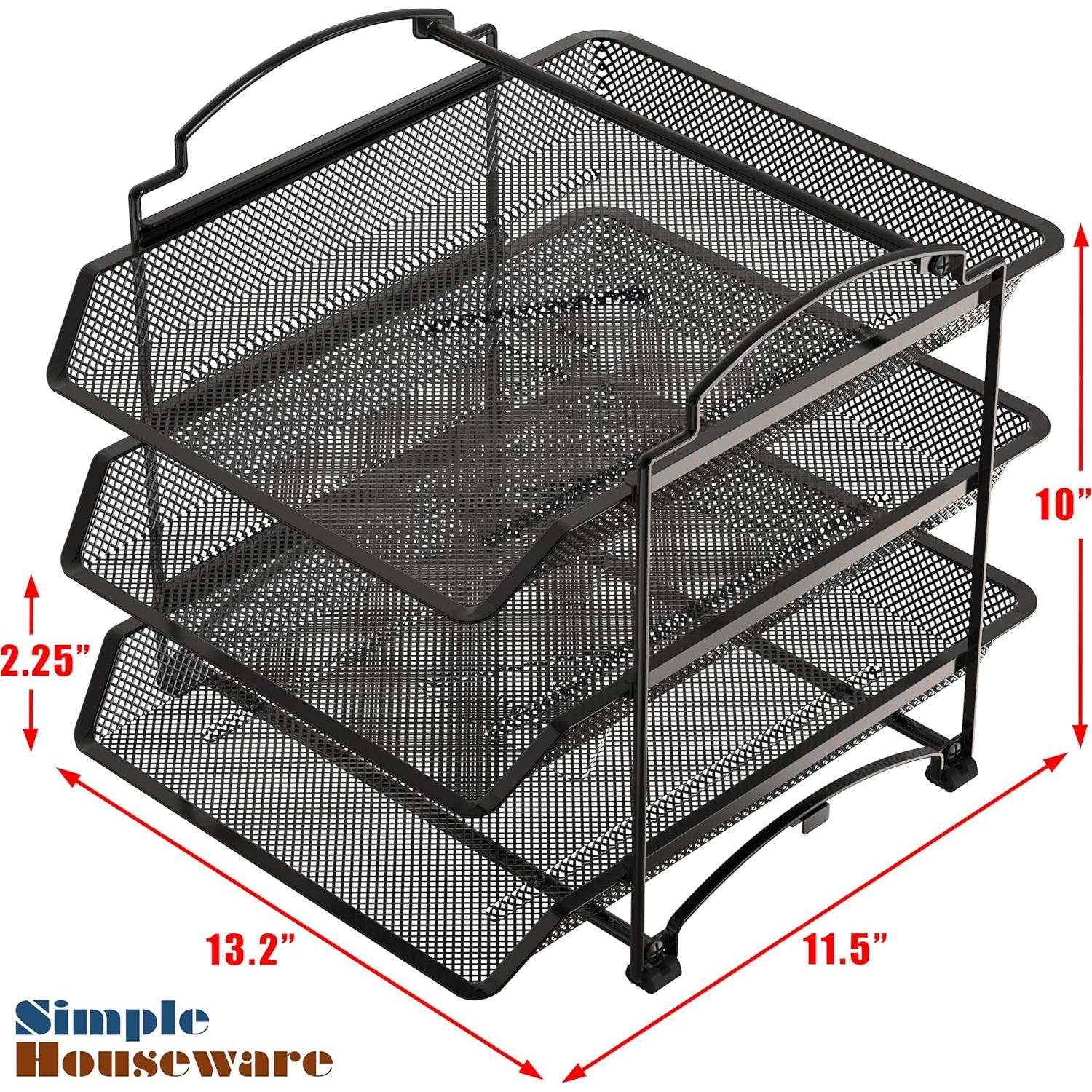 Organizador de Documentos Apilable Simple Houseware 3 Niveles Negro
