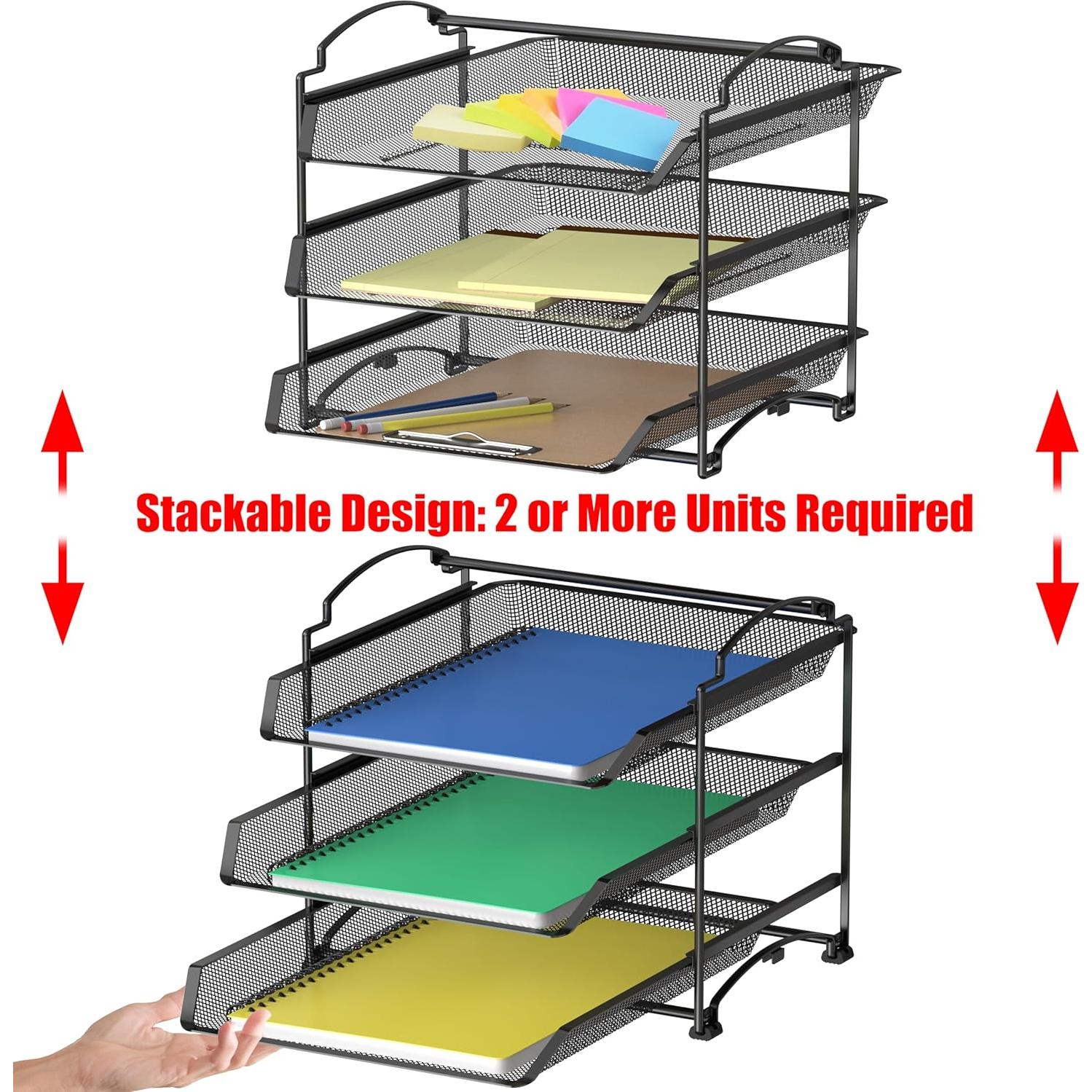 Organizador de Documentos Apilable Simple Houseware 3 Niveles Negro