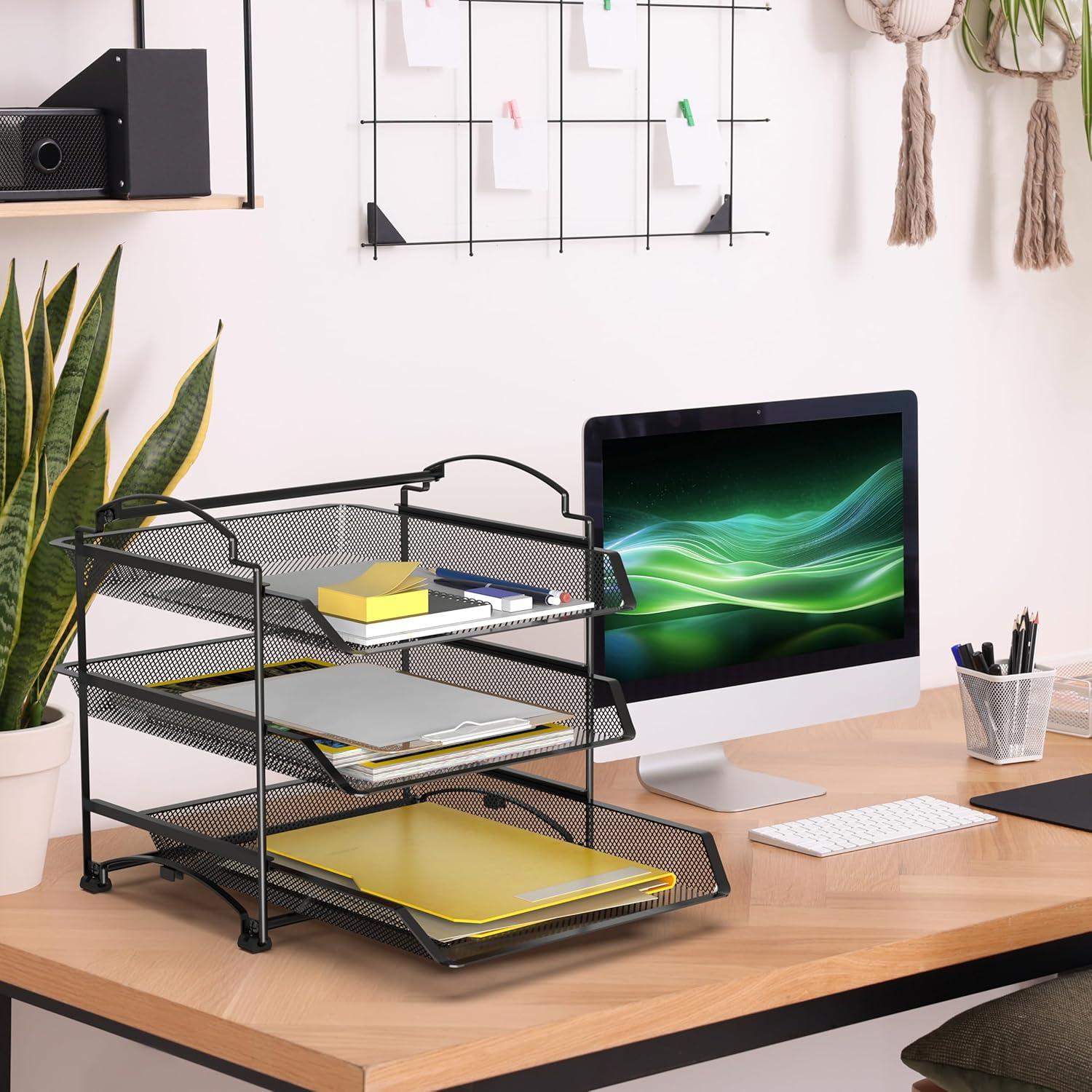 Organizador de Documentos Apilable Simple Houseware 3 Niveles Negro