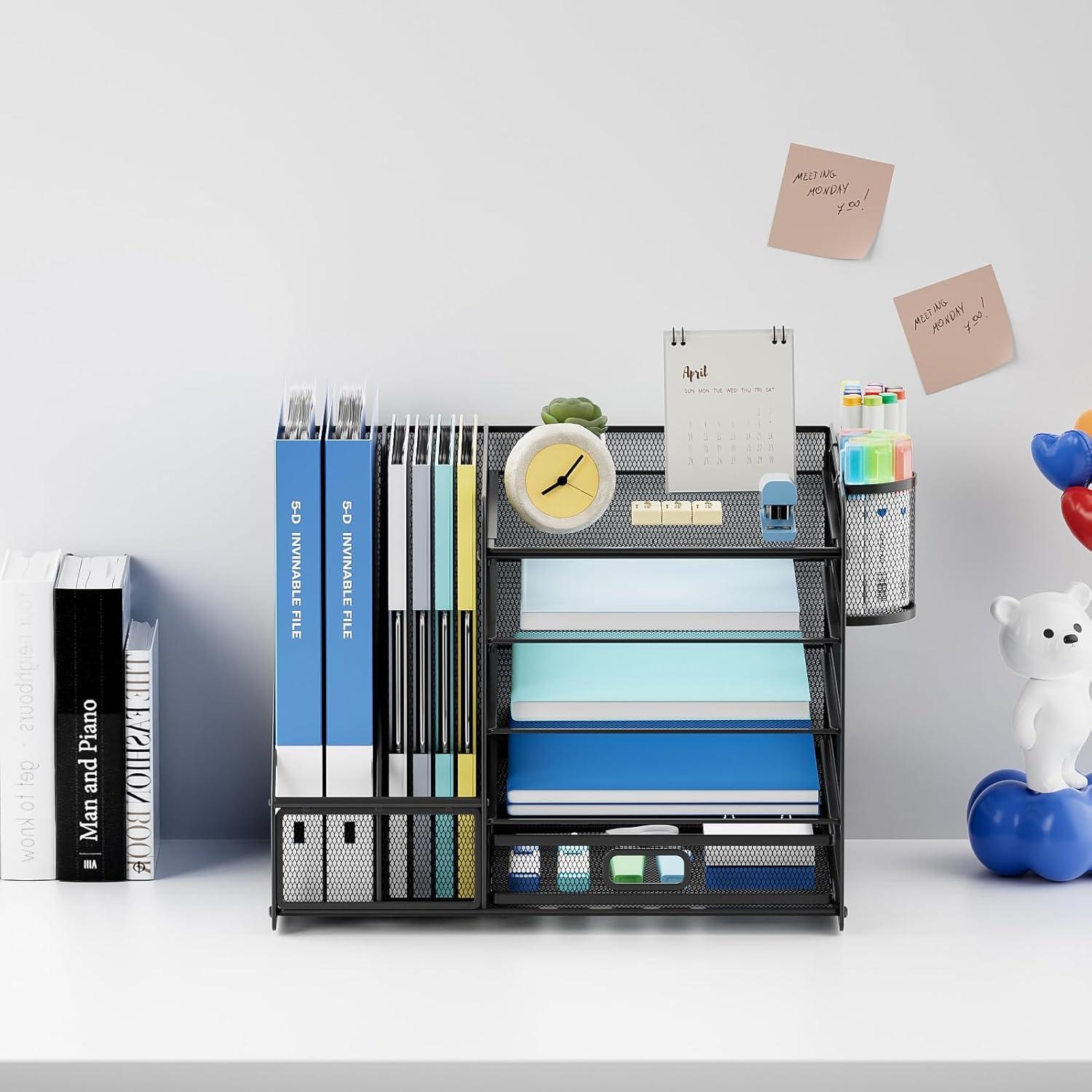 Organizador de Escritorio Lavatino 5 Niveles con Cajón Negro