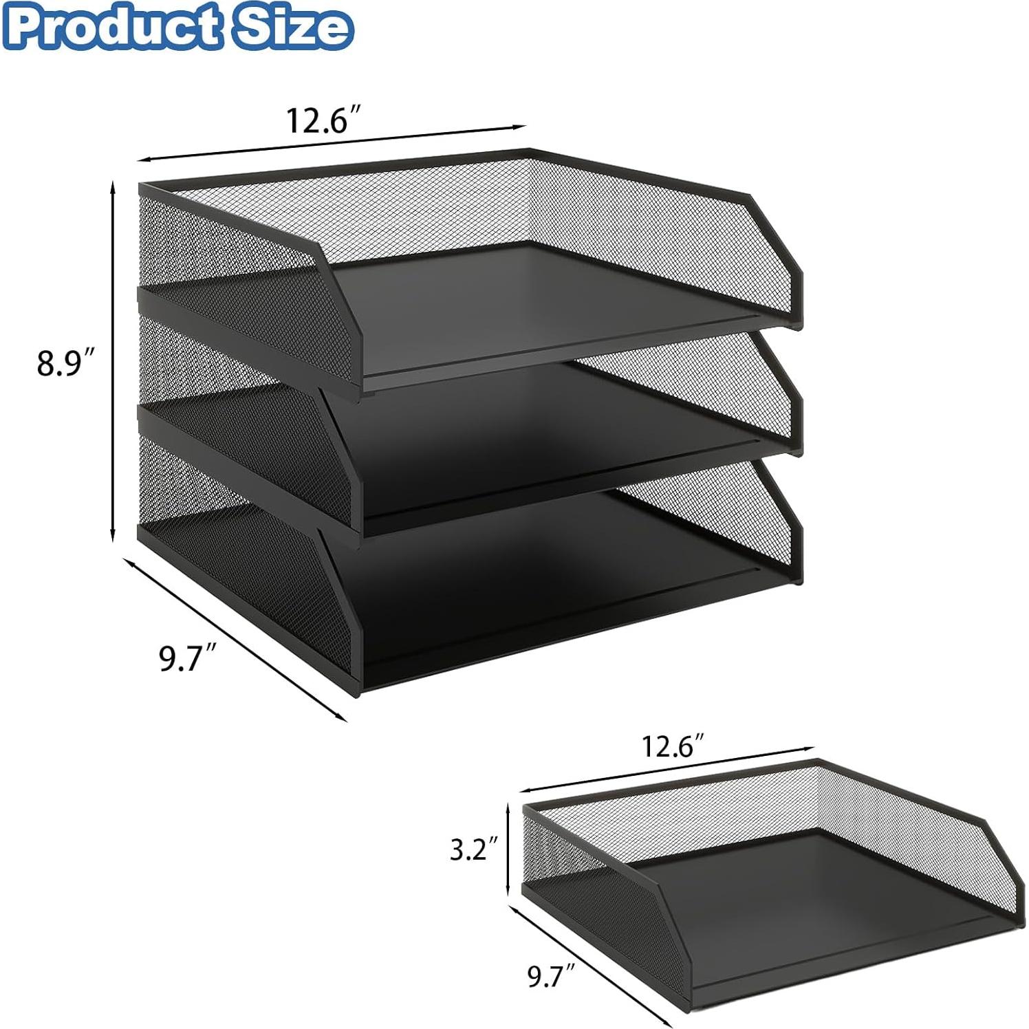 Organizador de Escritorio Apilable Natwind 3 Niveles Metal Negro