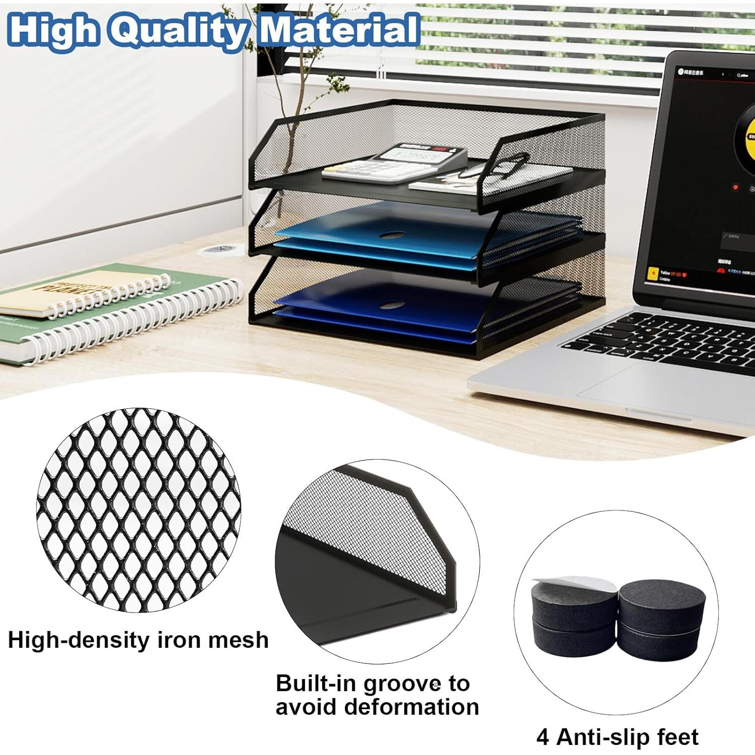 Organizador de Escritorio Apilable Natwind 3 Niveles Metal Negro