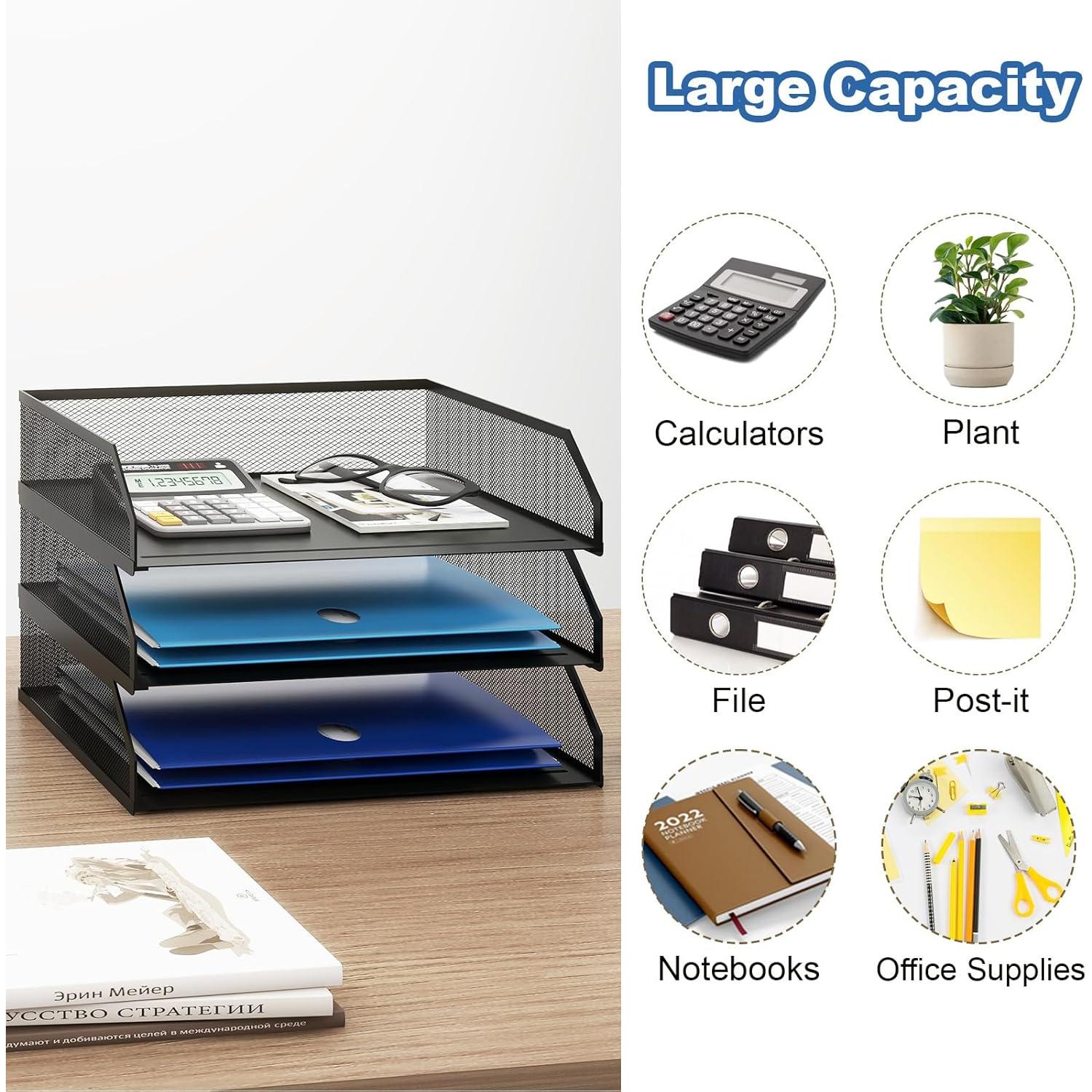 Organizador de Escritorio Apilable Natwind 3 Niveles Metal Negro