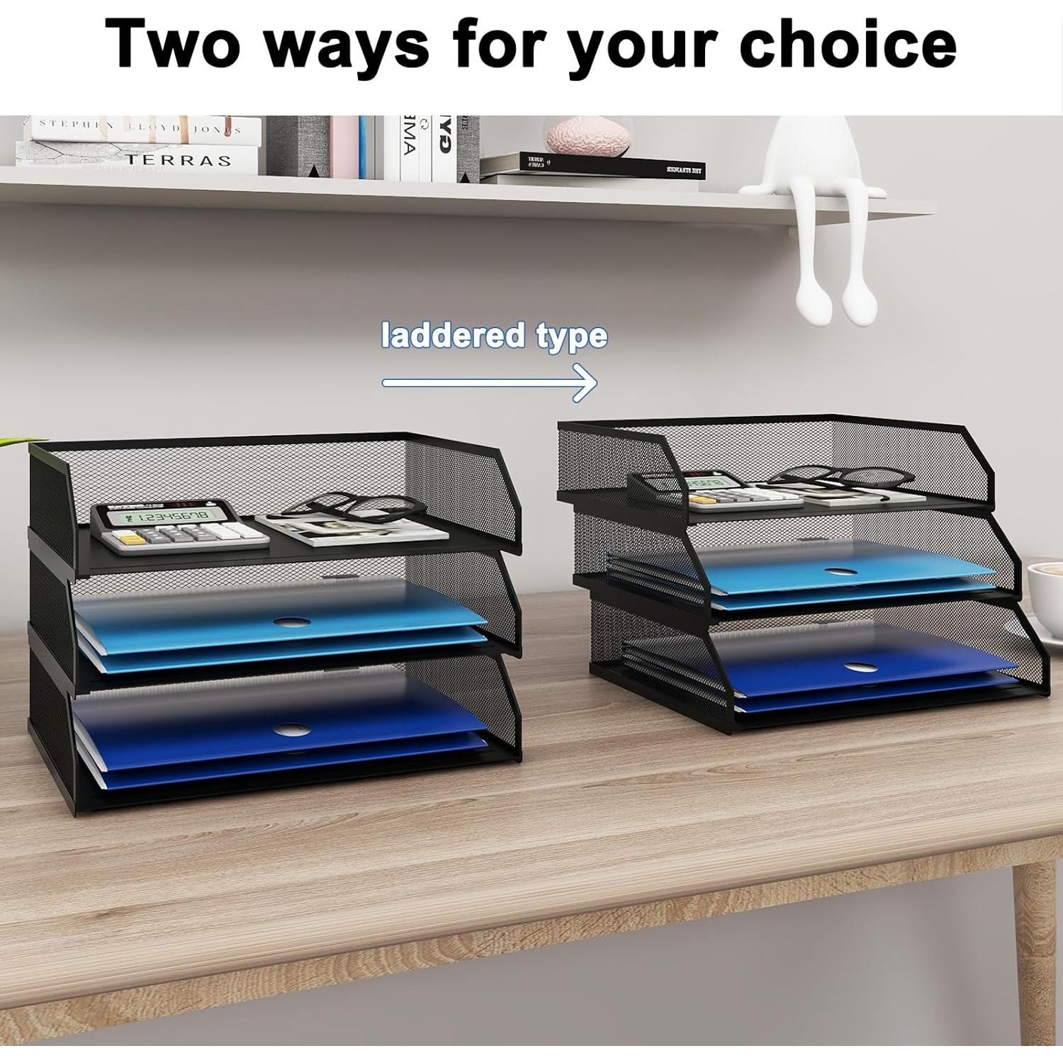 Organizador de Escritorio Apilable Natwind 3 Niveles Metal Negro