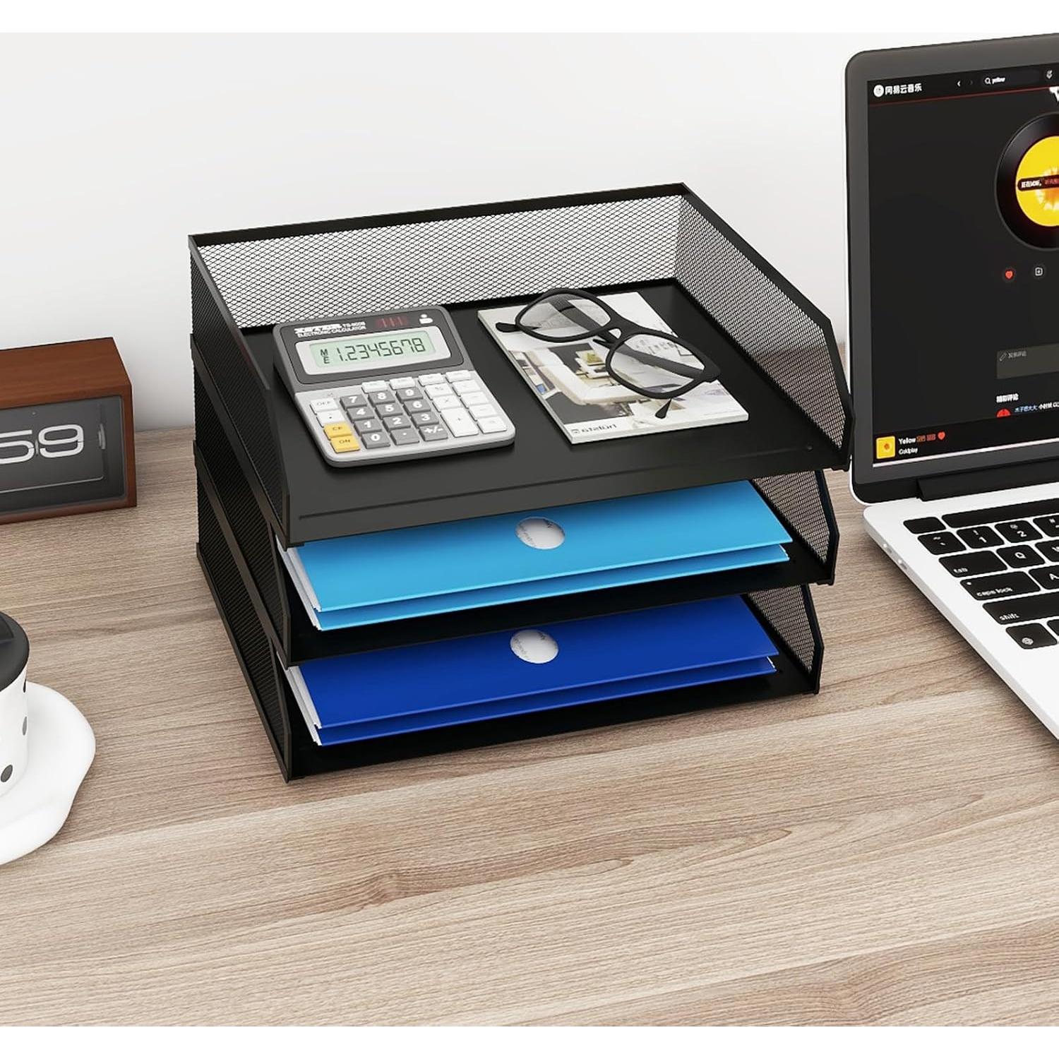 Organizador de Escritorio Apilable Natwind 3 Niveles Metal Negro