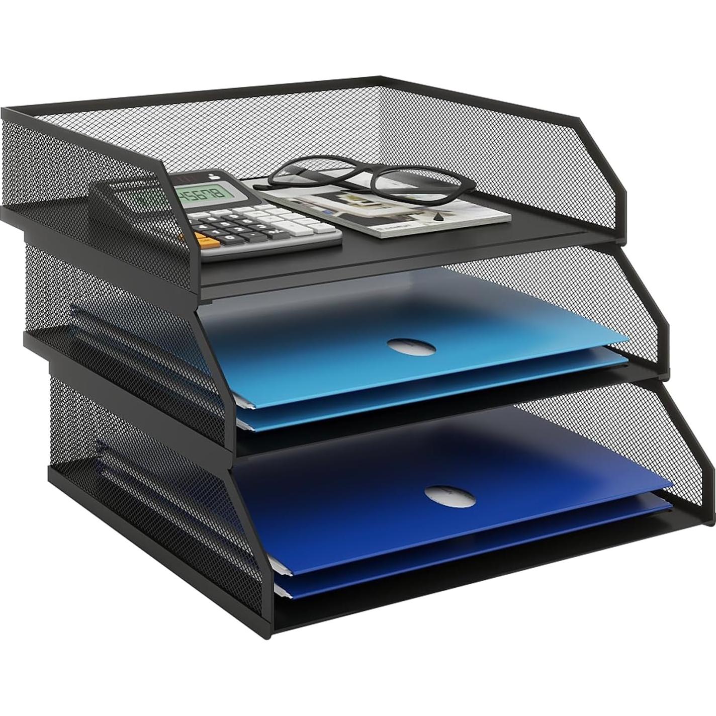 Organizador de Escritorio Apilable Natwind 3 Niveles Metal Negro