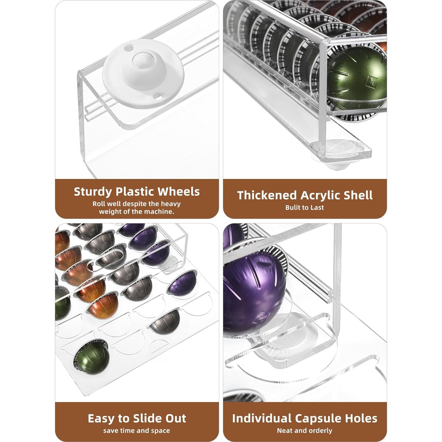 Soporte para cápsulas de café Nespresso Vertuo 2 en 1 con ruedas